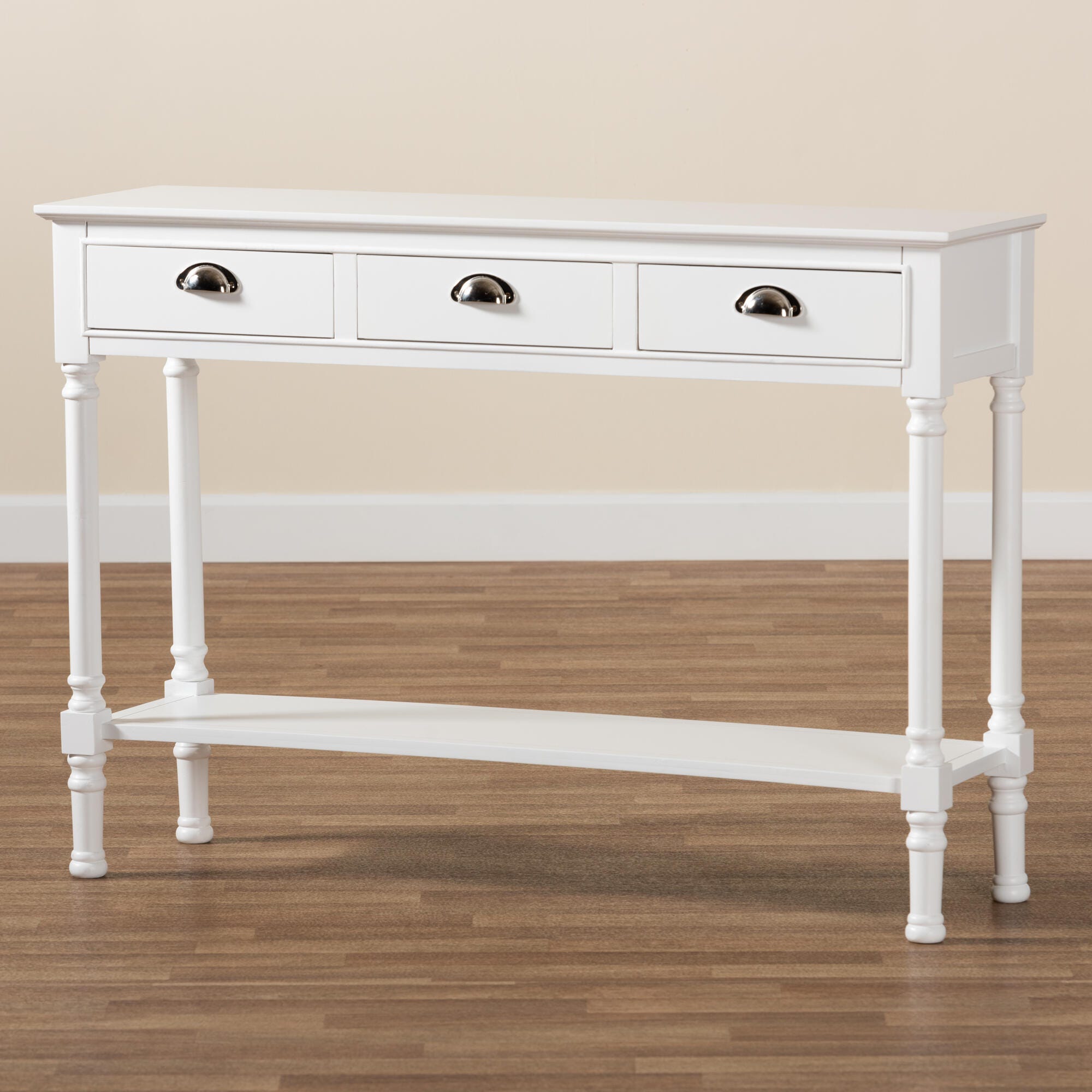 Garvey French Provincial White Finished Wood 3-Drawer Entryway Console Table, White, large