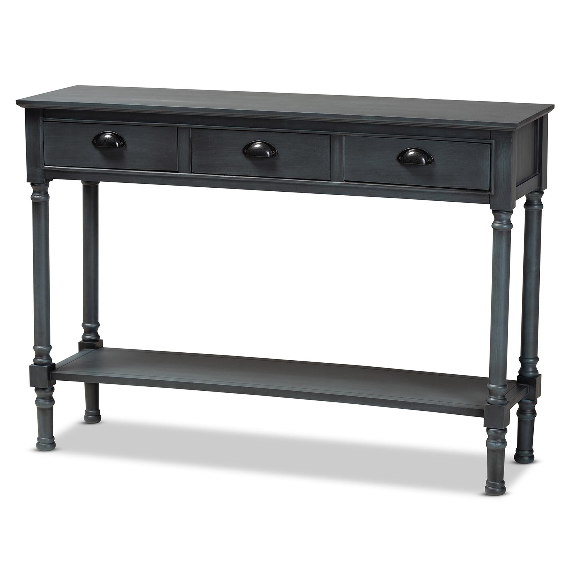 Garvey French Provincial Gray Finished Wood 3-Drawer Entryway Console Table, Gray, large
