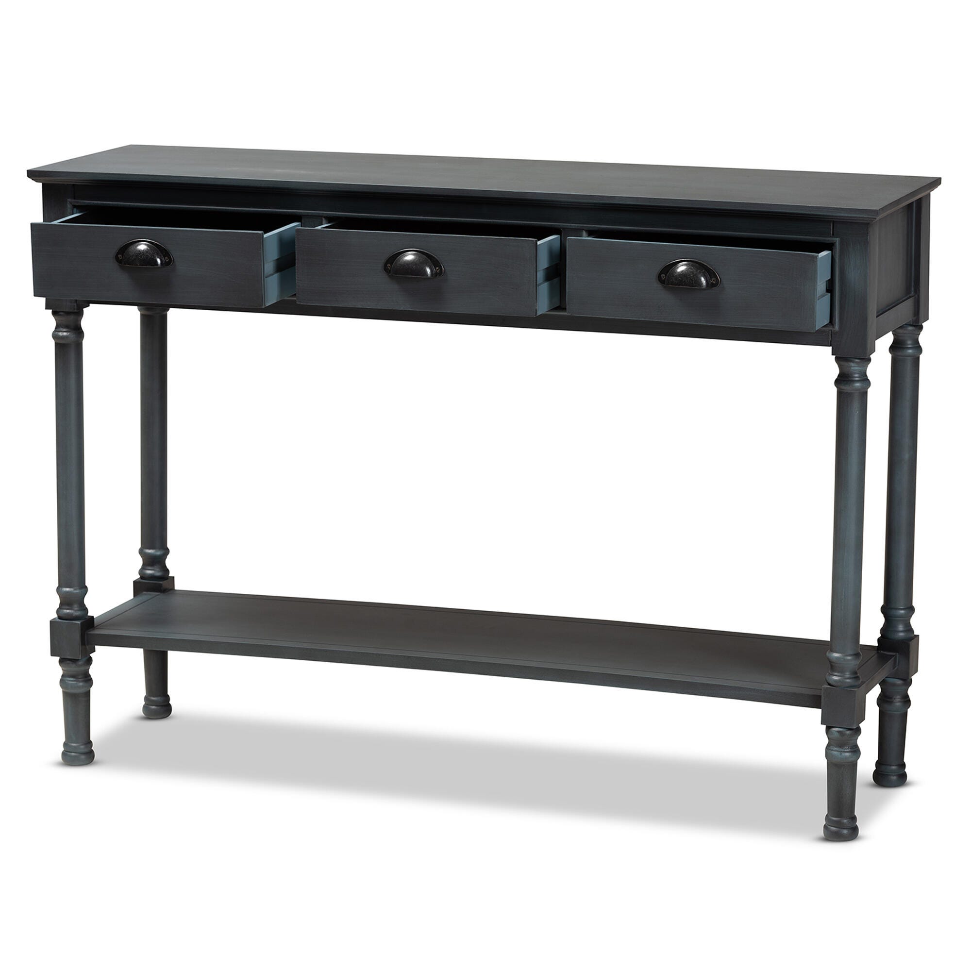Garvey French Provincial Gray Finished Wood 3-Drawer Entryway Console Table, Gray, large