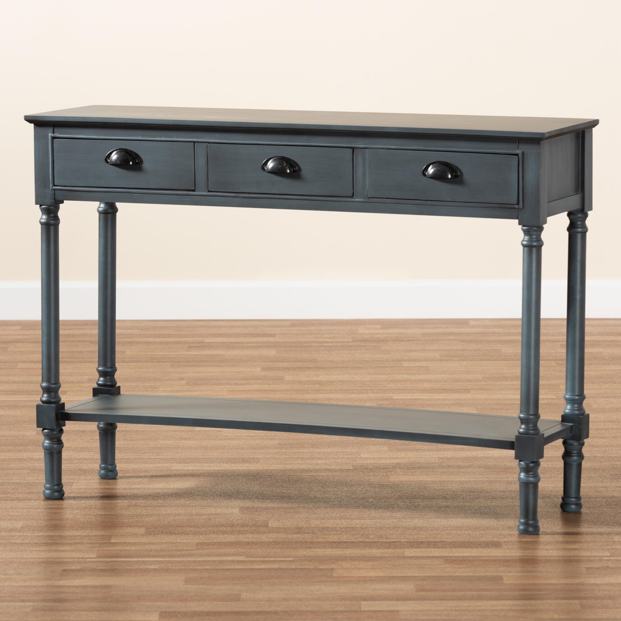 Garvey French Provincial Gray Finished Wood 3-Drawer Entryway Console Table, Gray, large