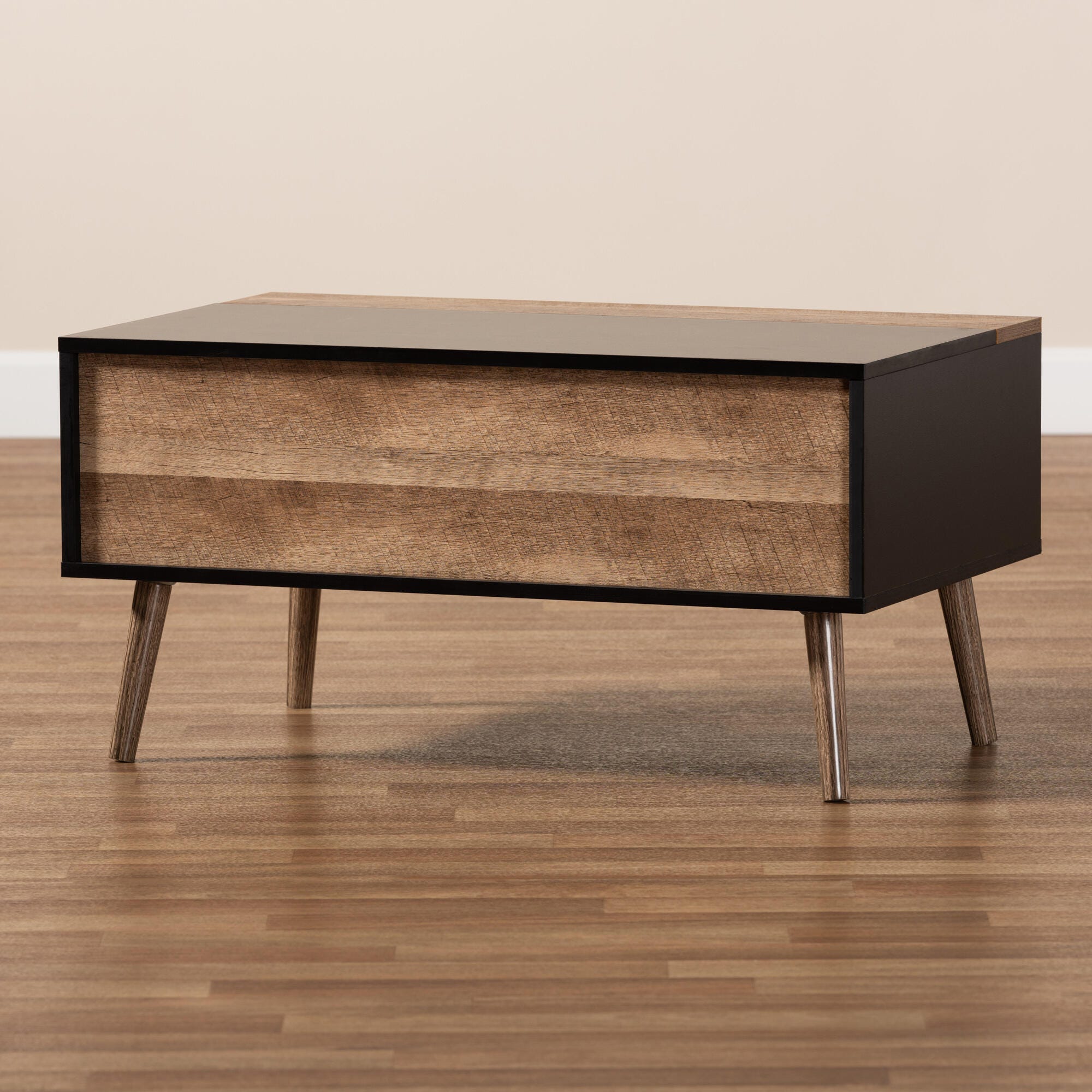 Jensen Two-Tone Black and Rustic Brown Finished Wood Lift Top Coffee Table, , large