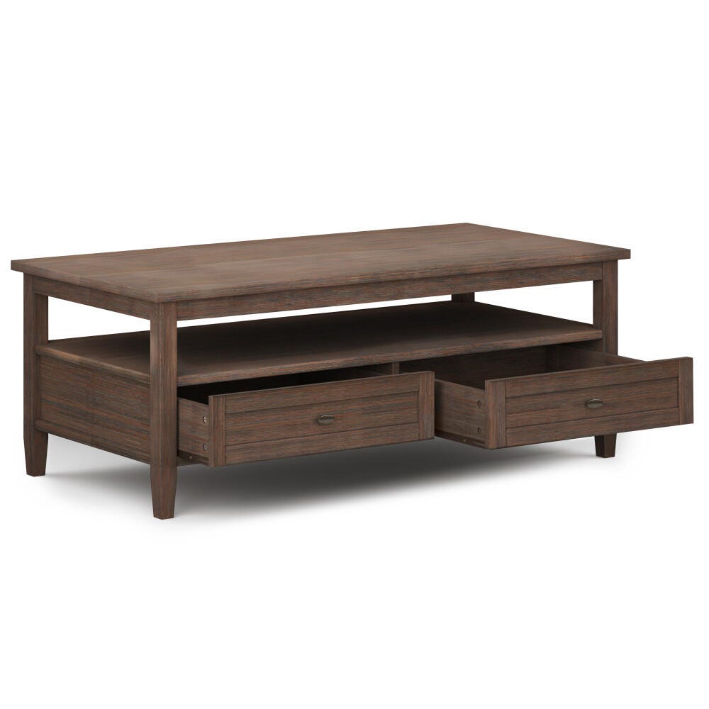 Simpli Home Warm Shaker Solid Wood 48" Wide Rectangle Rustic Coffee Table, Brown, large