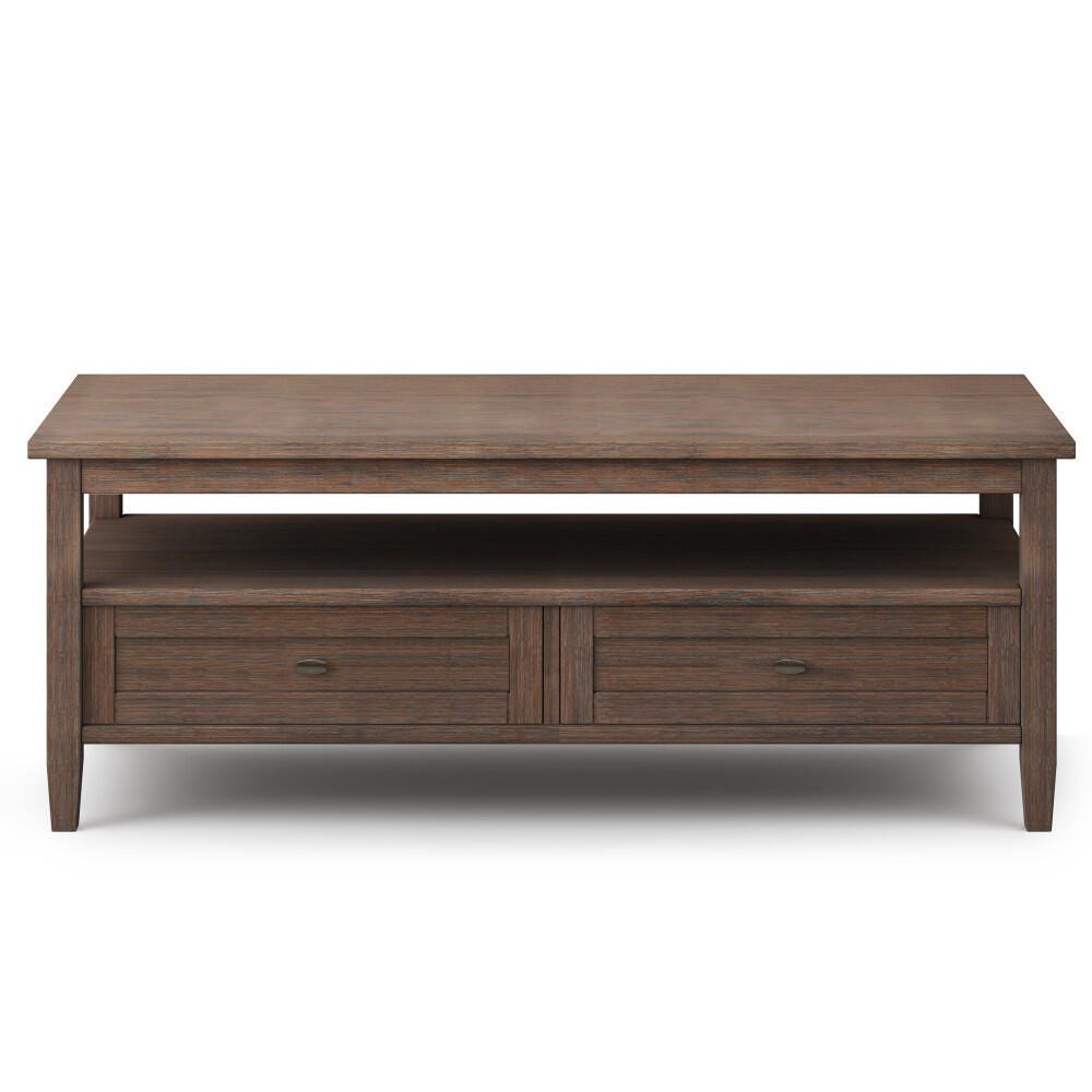 Simpli Home Warm Shaker Solid Wood 48" Wide Rectangle Rustic Coffee Table, Brown, large