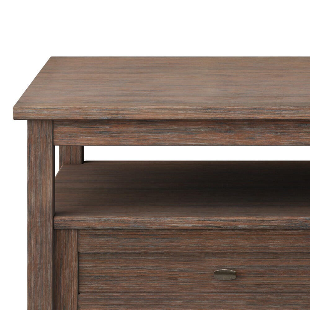 Simpli Home Warm Shaker Solid Wood 48" Wide Rectangle Rustic Coffee Table, Brown, large