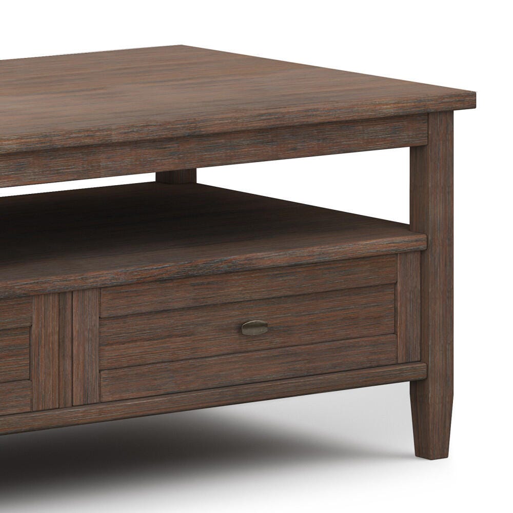 Simpli Home Warm Shaker Solid Wood 48" Wide Rectangle Rustic Coffee Table, Brown, large