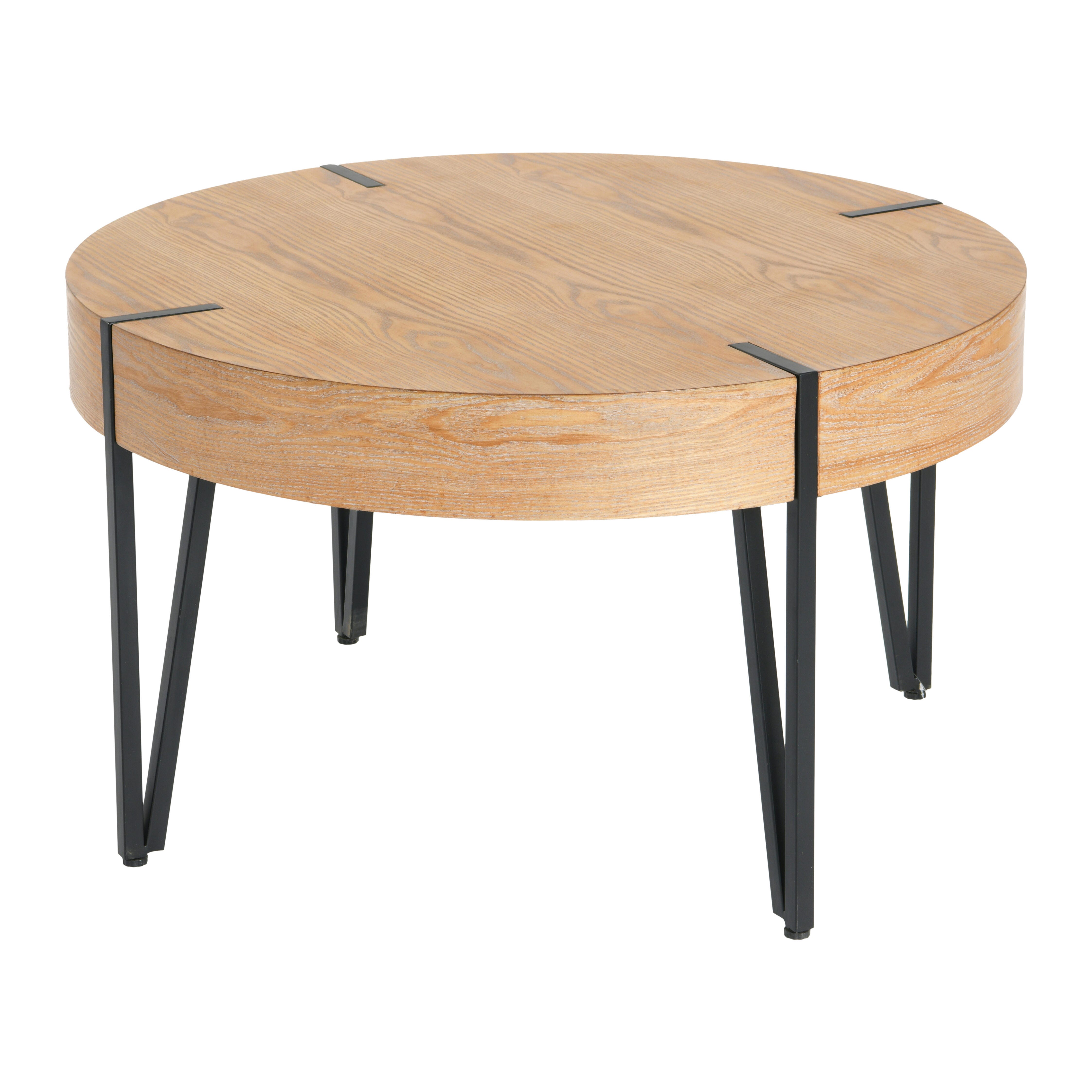 Storied Home Wood Round Coffee Table With Metal Sides, , large