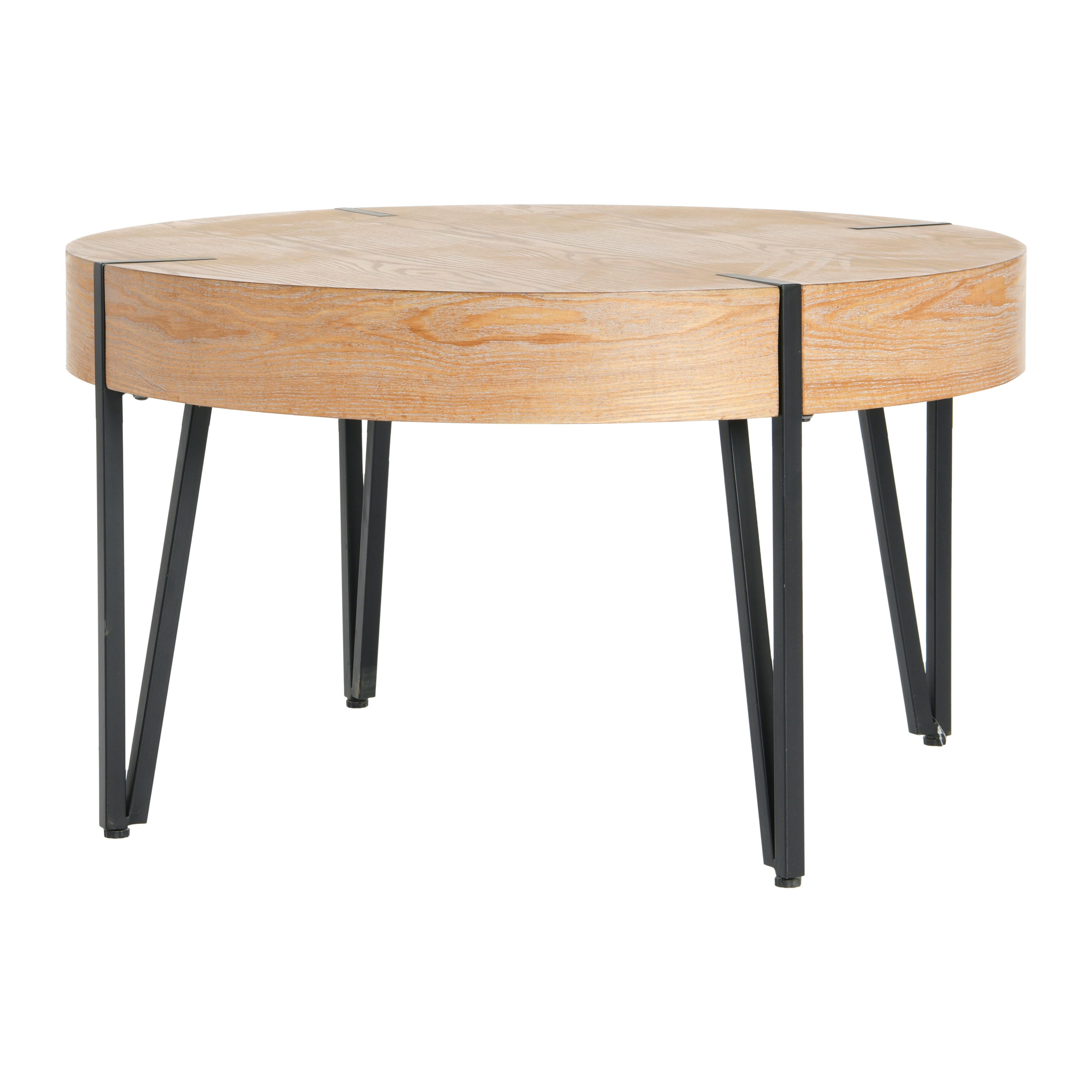 Storied Home Wood Round Coffee Table With Metal Sides, , large