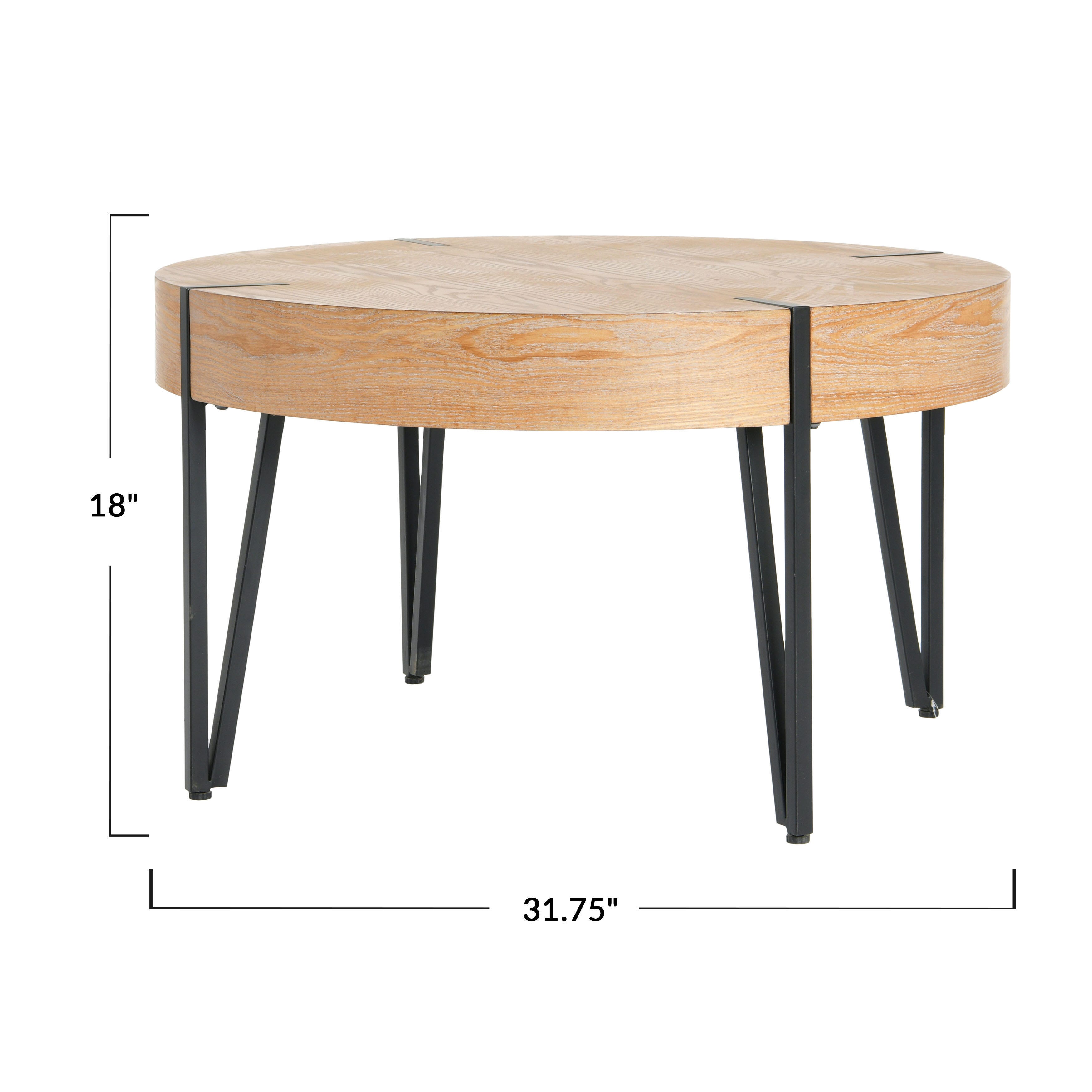 Storied Home Wood Round Coffee Table With Metal Sides, , large