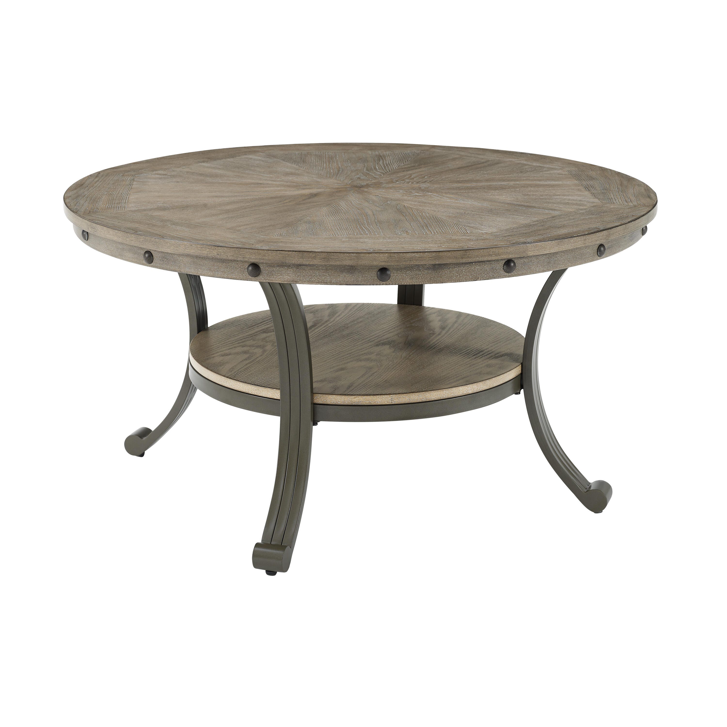 Linon Owens Round Coffee Table, Pewter Gray, large