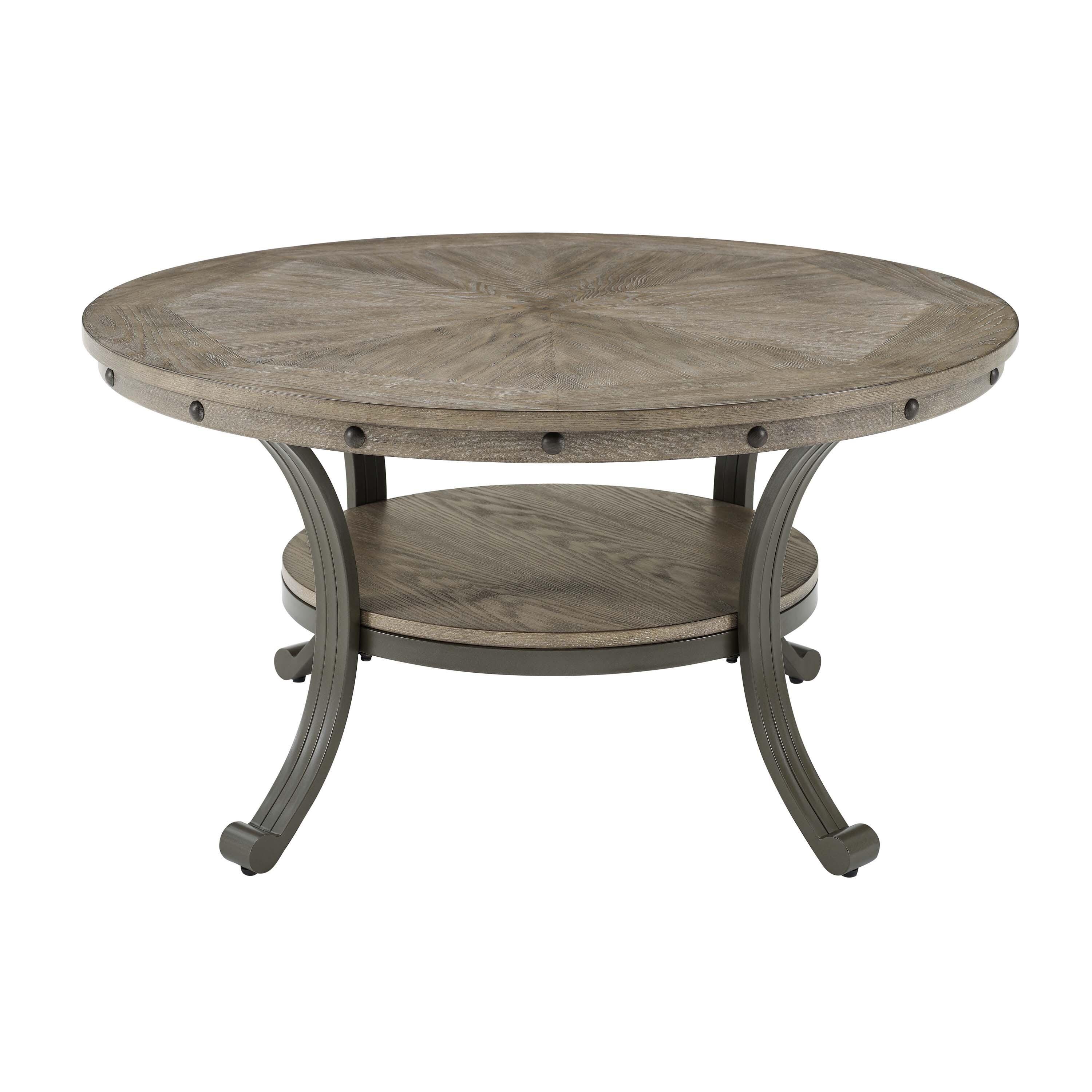 Linon Owens Round Coffee Table, Pewter Gray, large