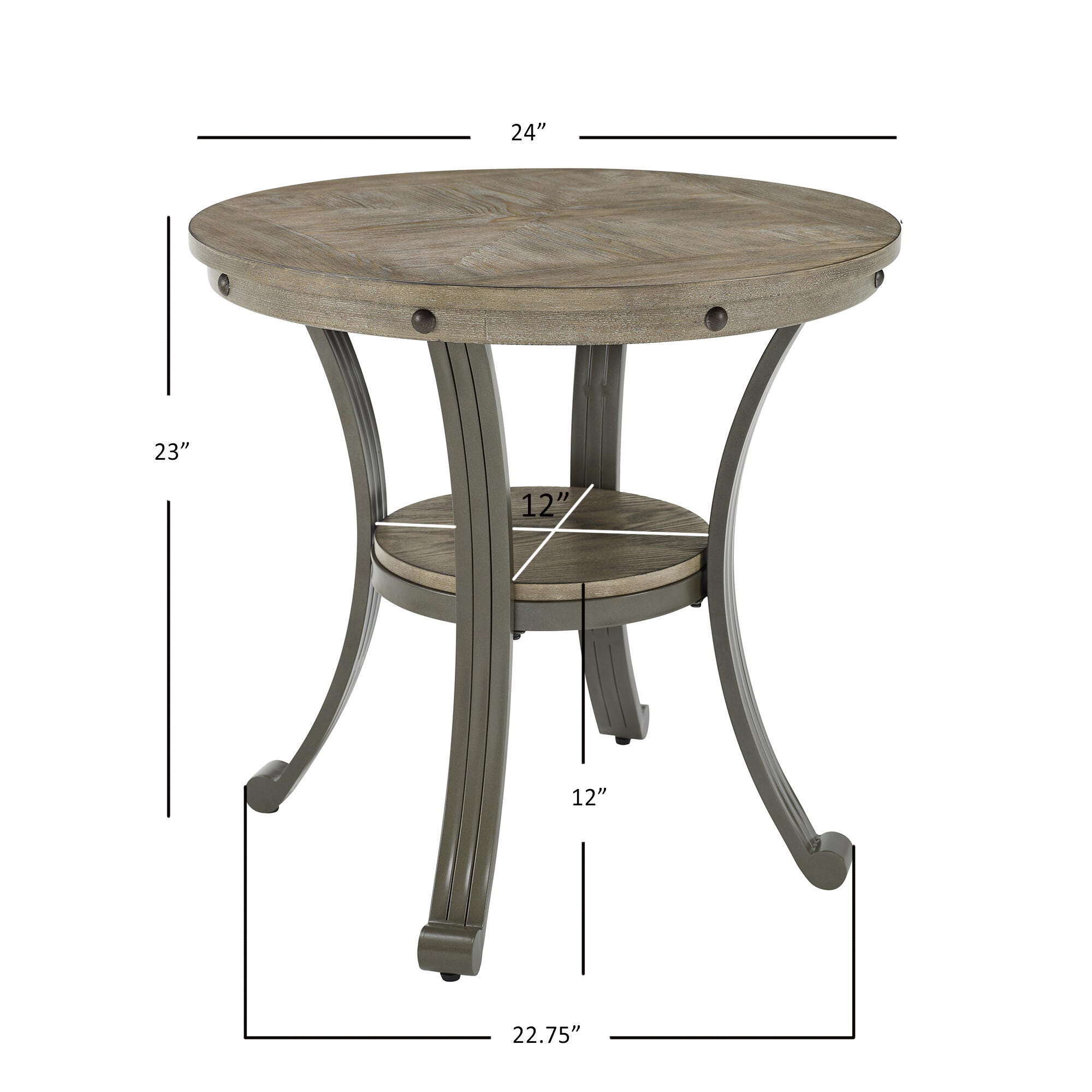 Linon Owens Round Side Table, Pewter Gray, large