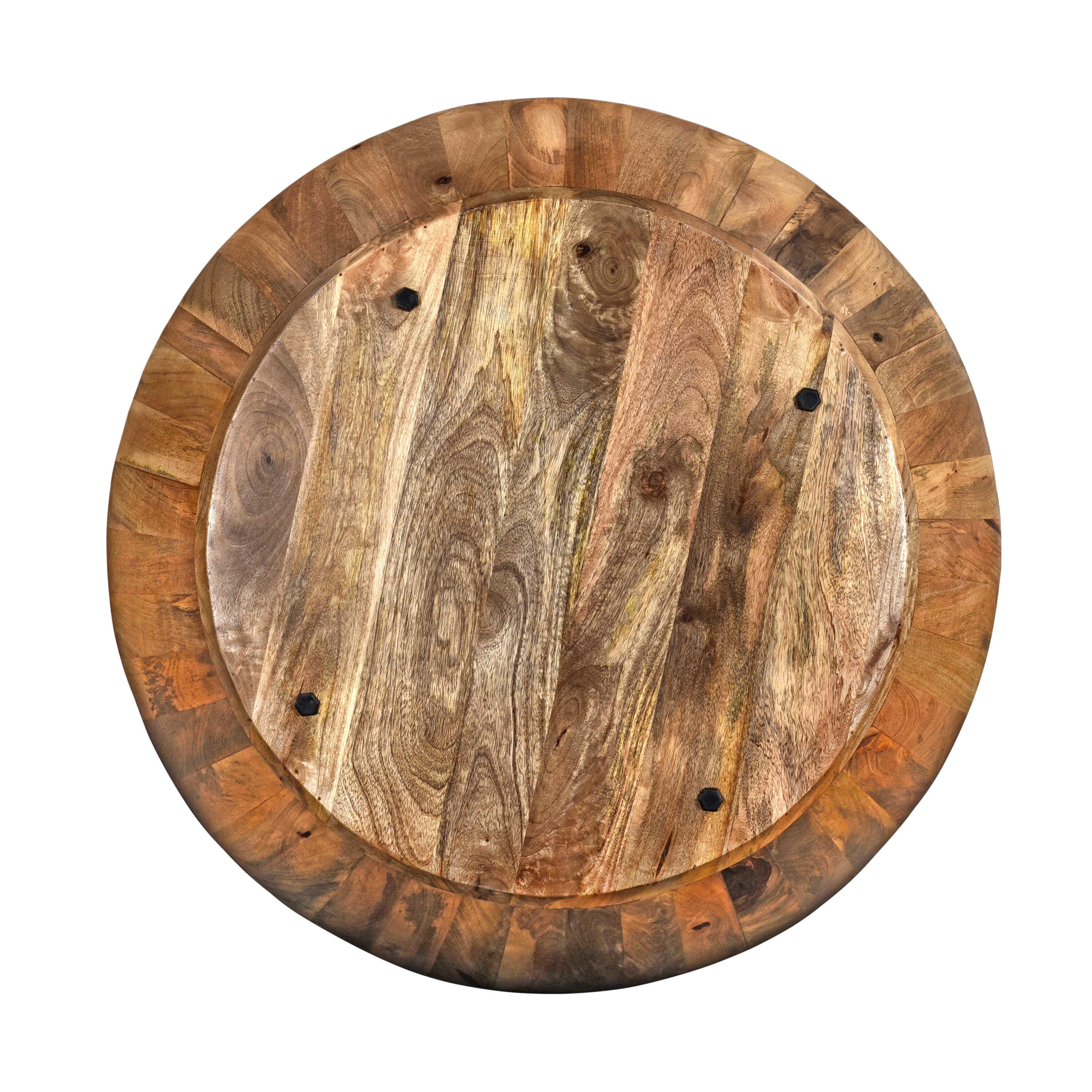The Urban Port Distressed Round Coffee Table, Brown, large