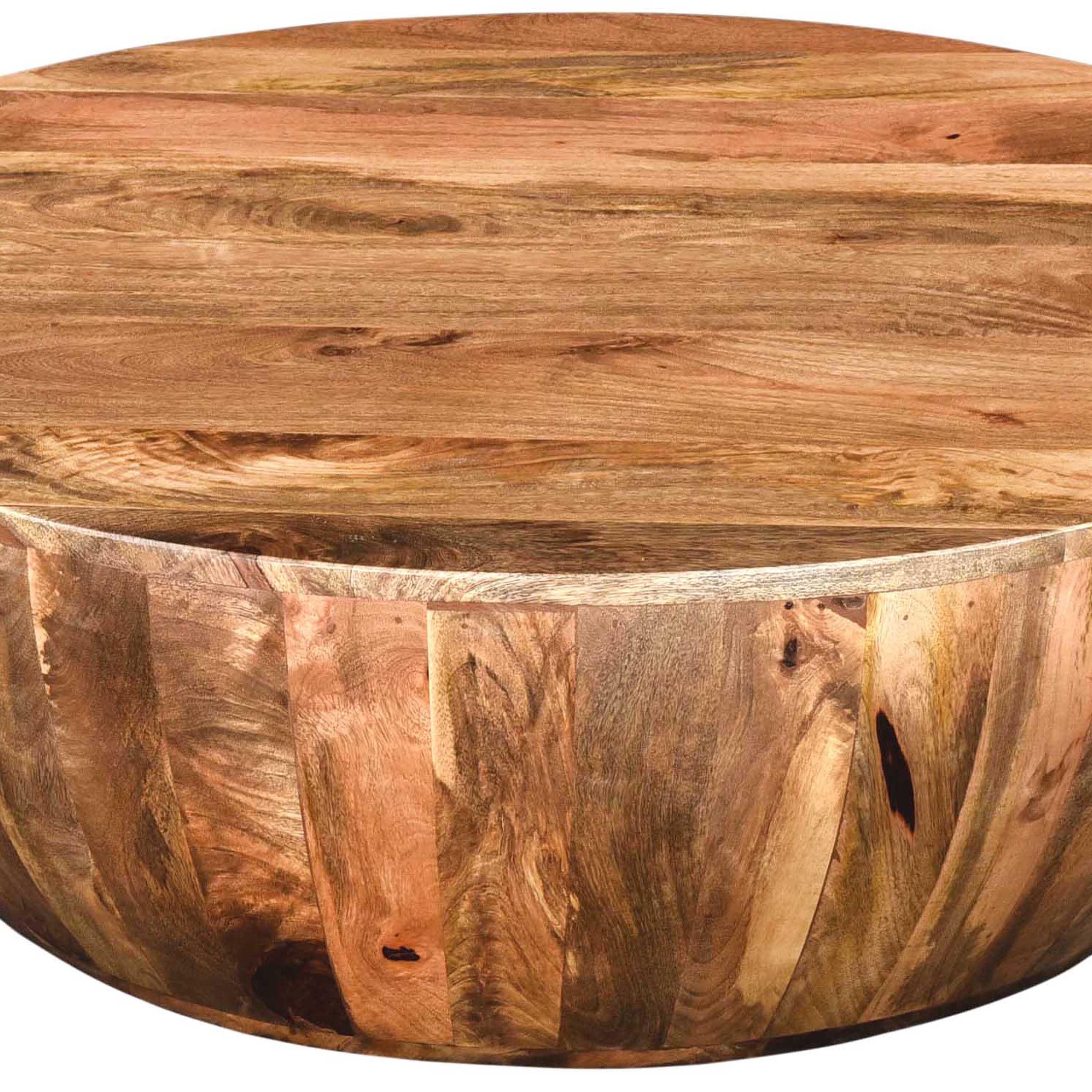The Urban Port Distressed Round Coffee Table, Brown, large