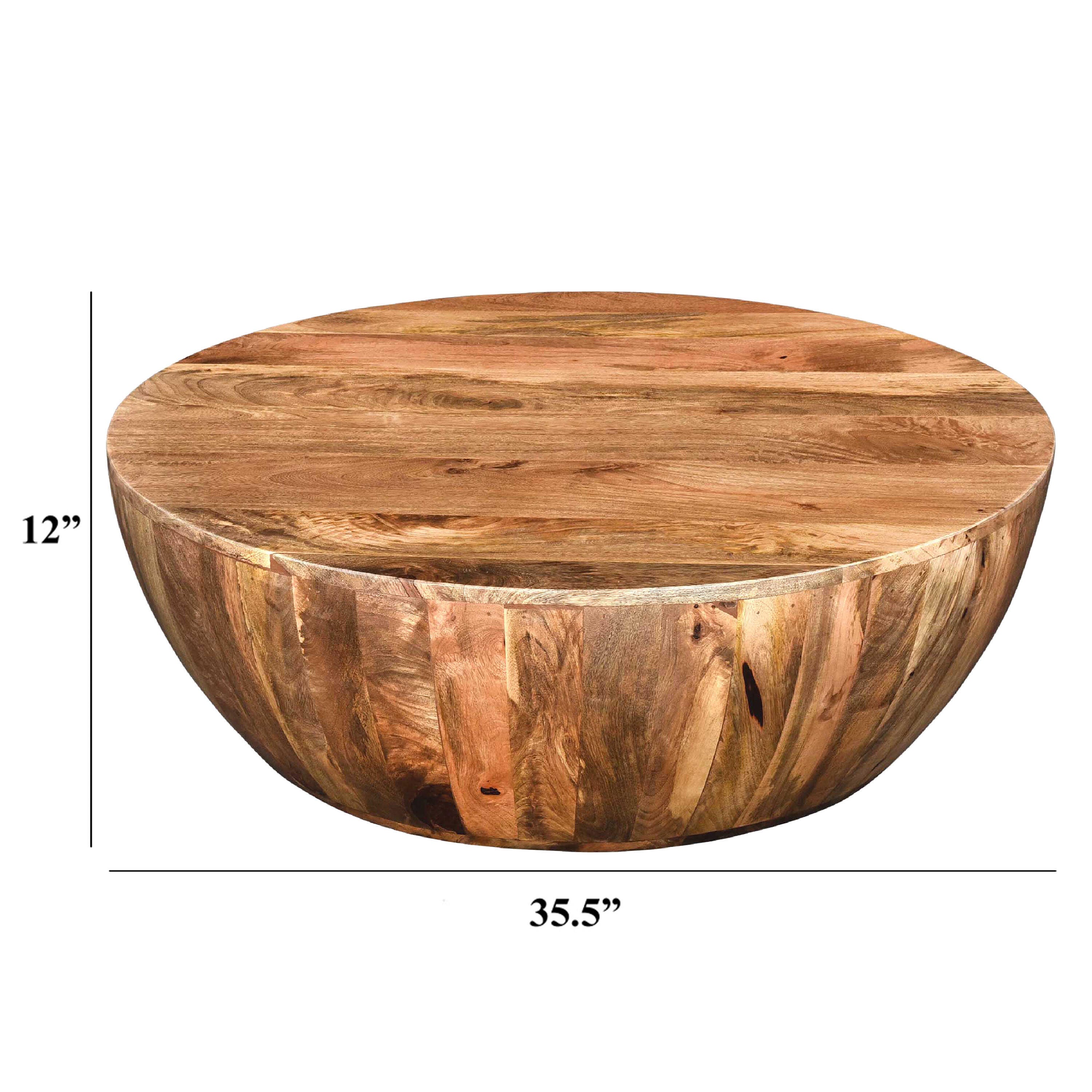 The Urban Port Distressed Round Coffee Table, Brown, large
