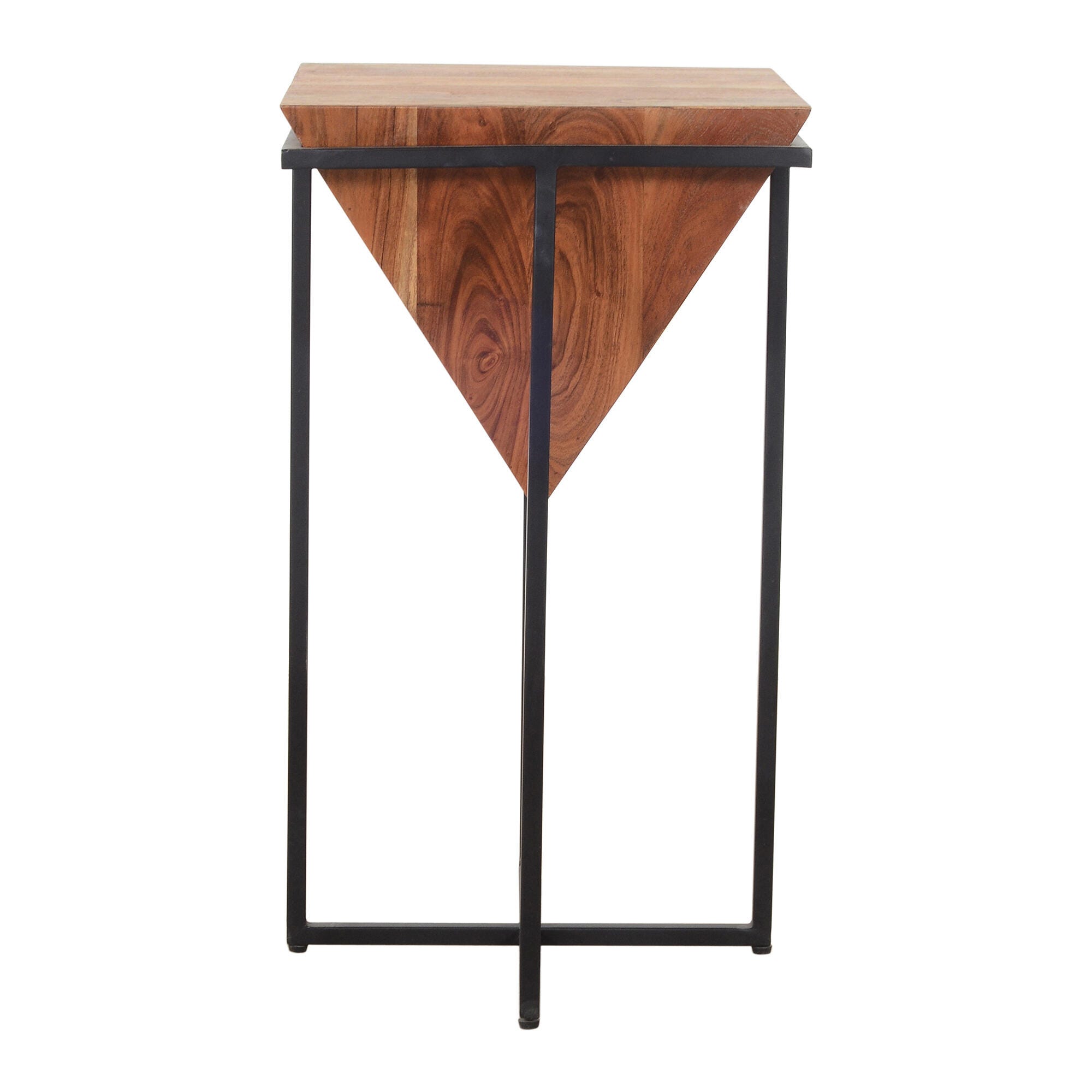 The Urban Port 26 Inch Pyramid Shape Wooden Side Table with Metal Base, , rollover