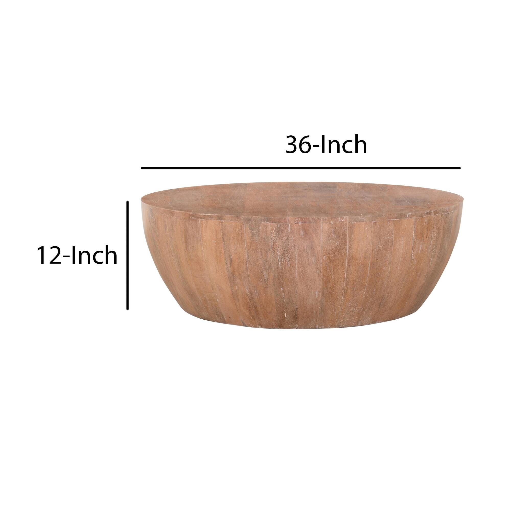 The Urban Port Drum Shape Coffee Table with Plank Base, Light Brown, large