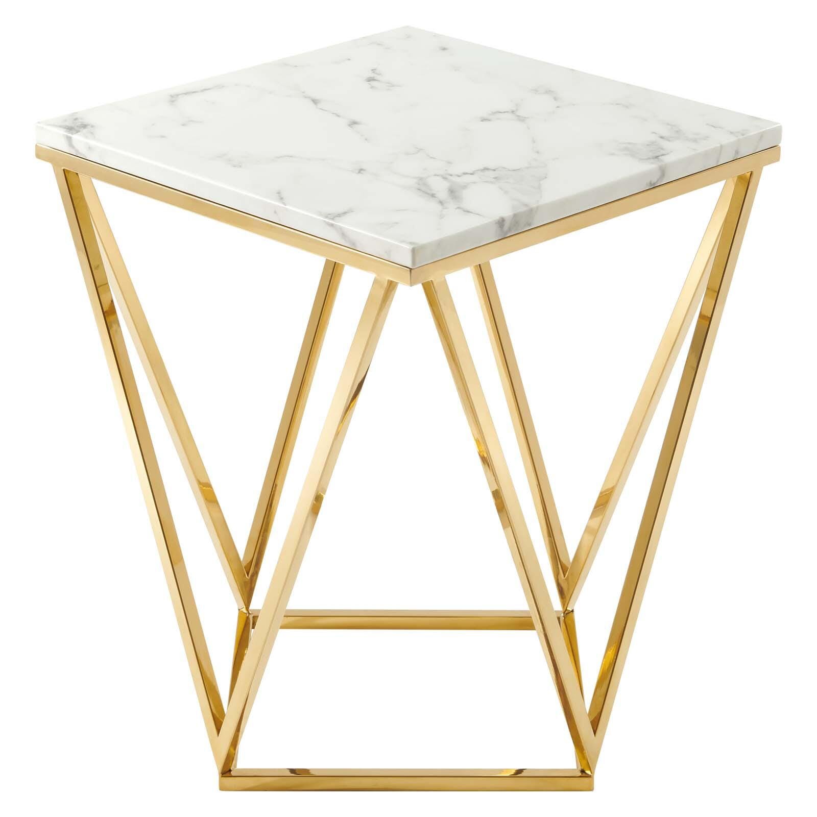 Modway Vertex Geometric Faux Marble End Table, , large