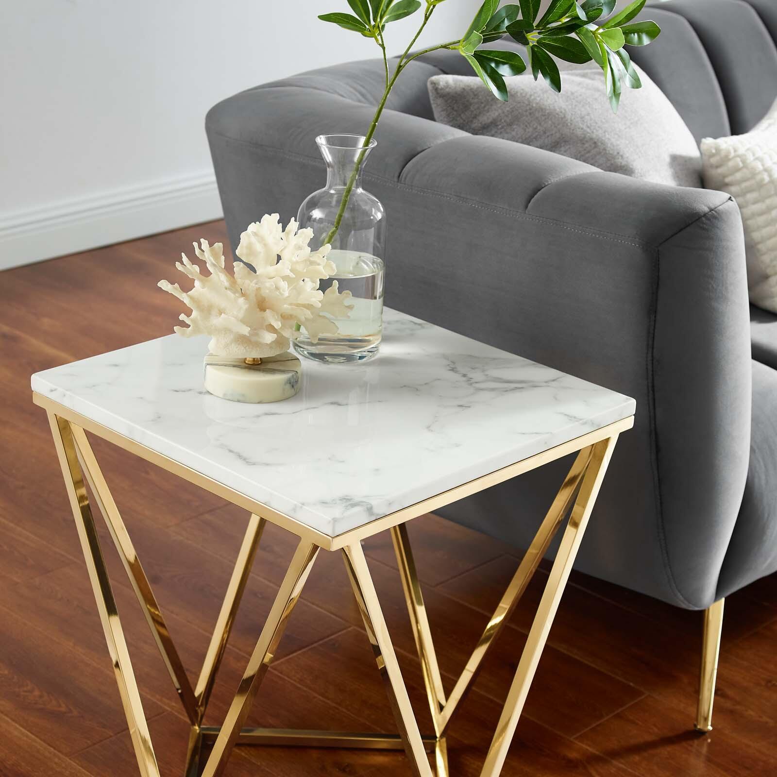 Modway Vertex Vertex Geometric Faux Marble End Table, , large