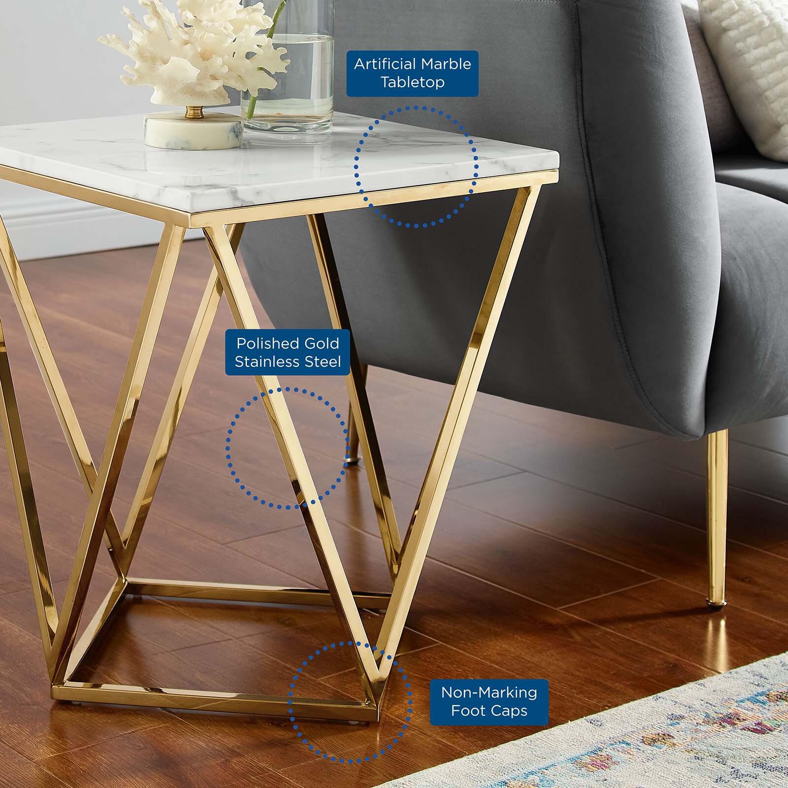 Modway Vertex Vertex Geometric Faux Marble End Table, , large