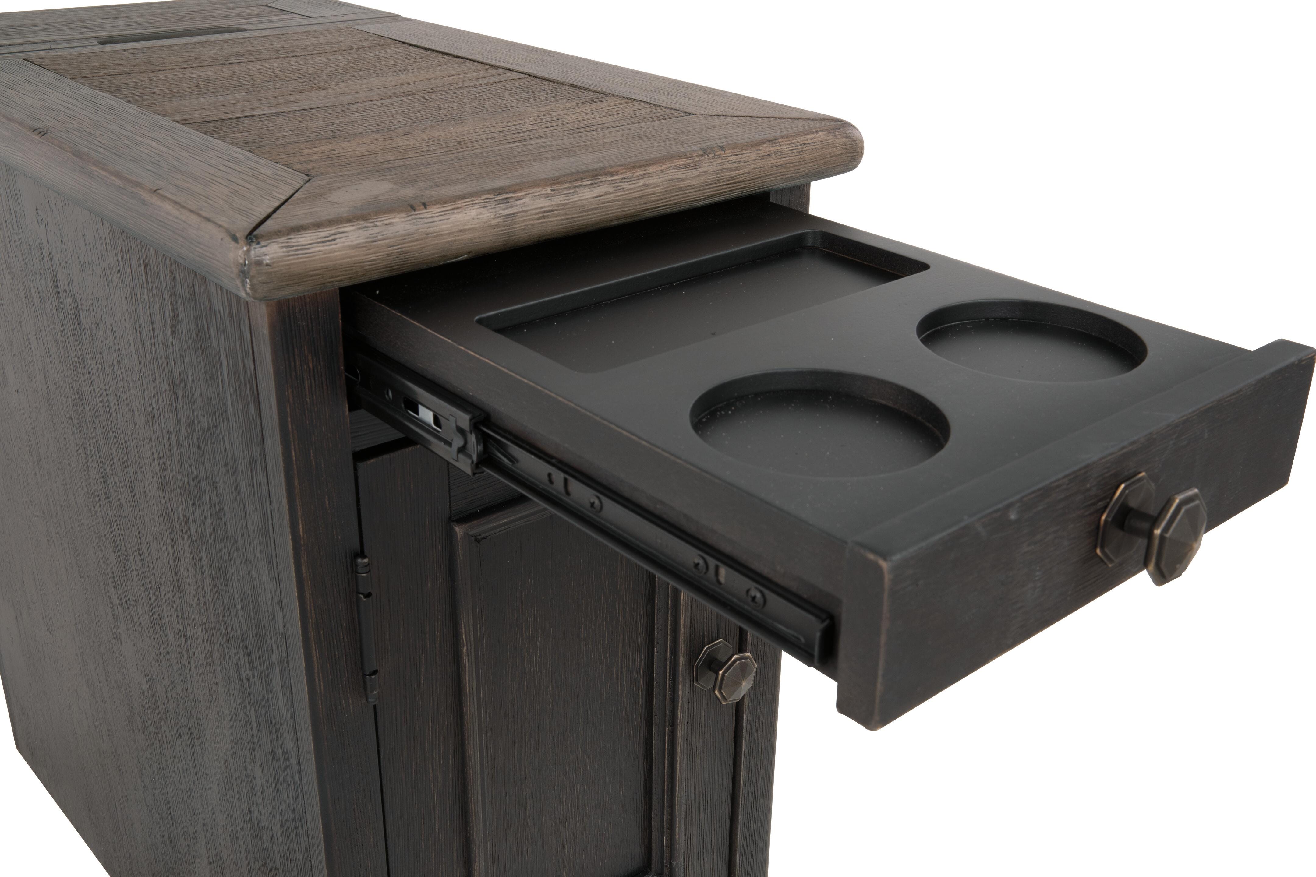Tyler Creek Chairside End Table with USB Ports & Outlets, Grayish Brown/Black, large