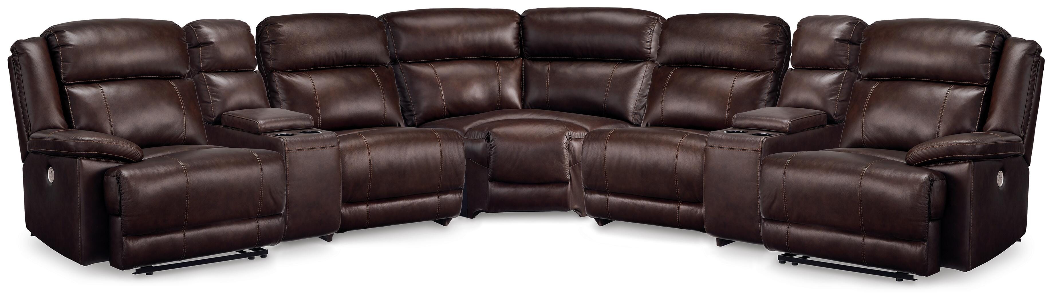 VonKurt 7-Piece Power Leather Reclining Modular Sectional with Consoles, Dark Brown
