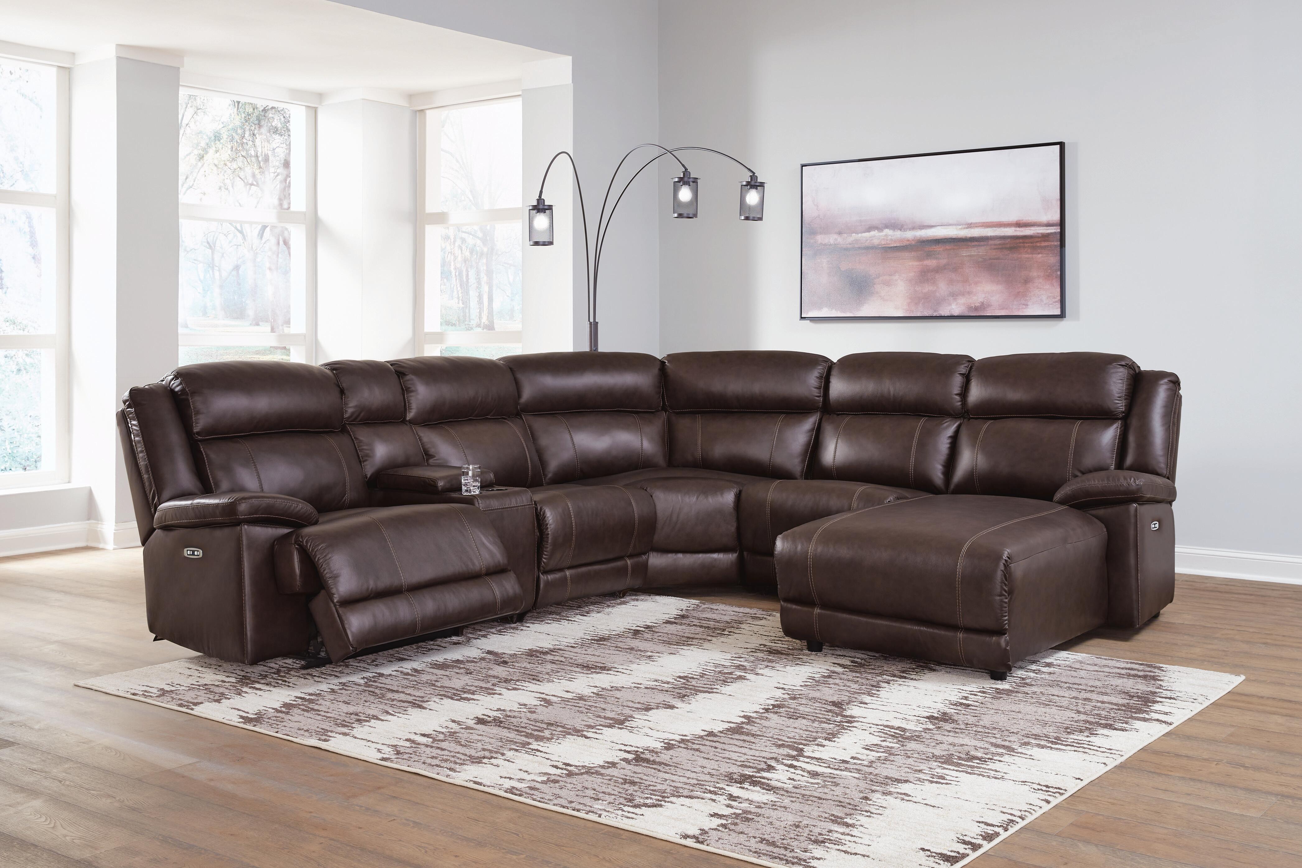 VonKurt 6-Piece Power Reclining Sectional with Chaise, Dark Brown, rollover