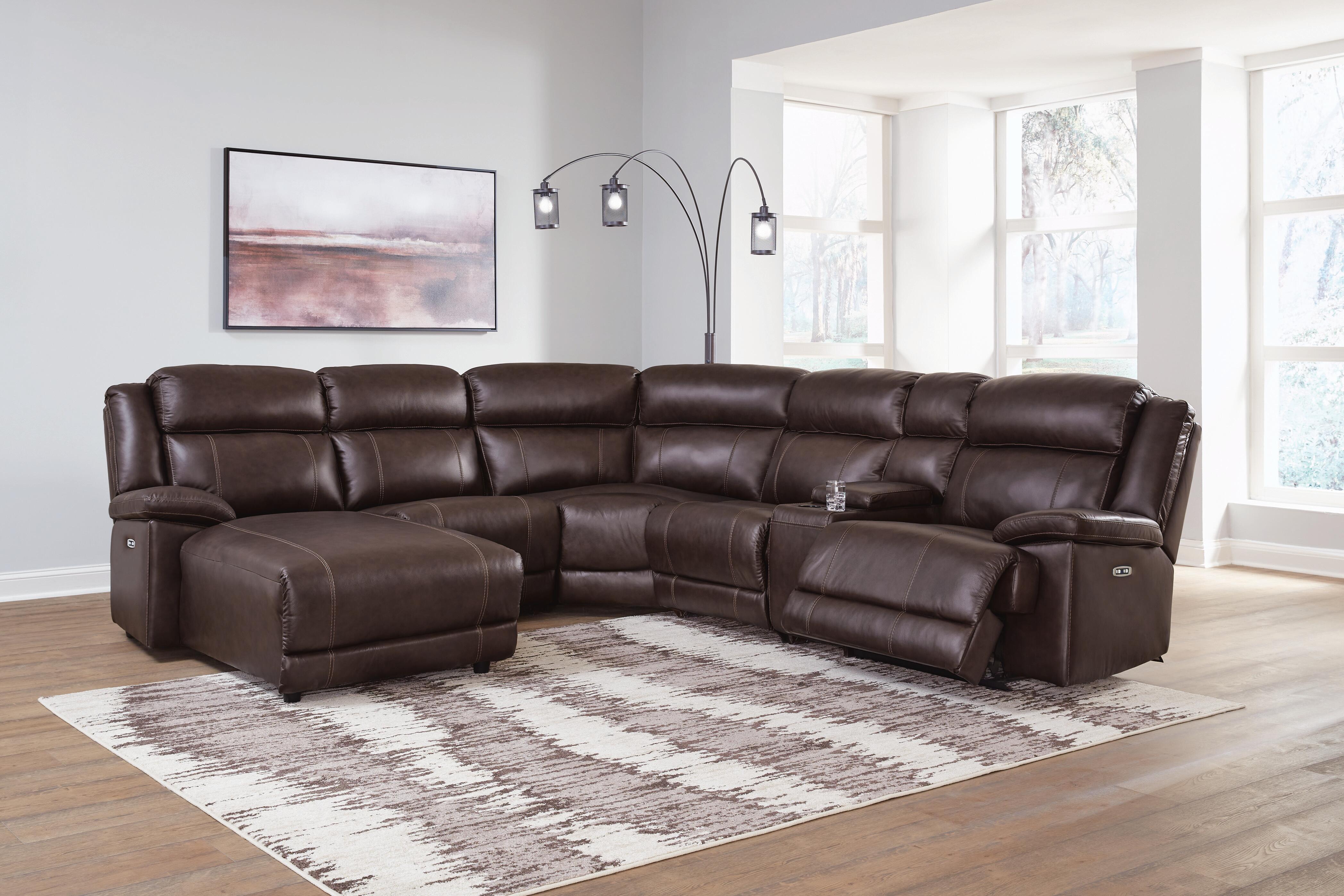 VonKurt 6-Piece Power Reclining Sectional with Chaise, Dark Brown, rollover