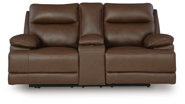VonRyan Dual Power Leather Reclining Loveseat with Console