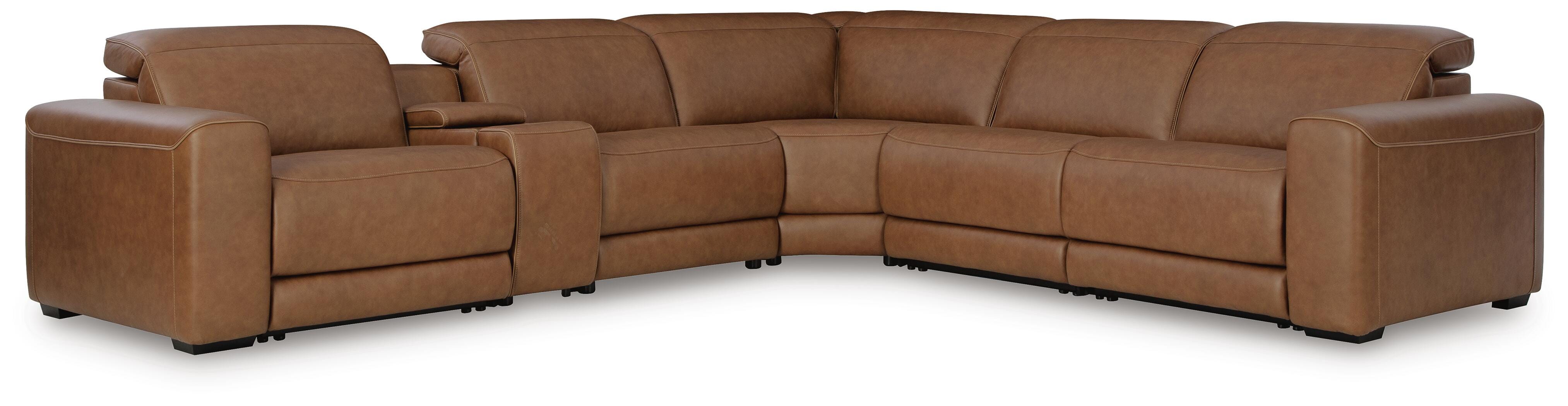 Rally-Up 6-Piece Power Reclining Sectional with Console, Caramel, large