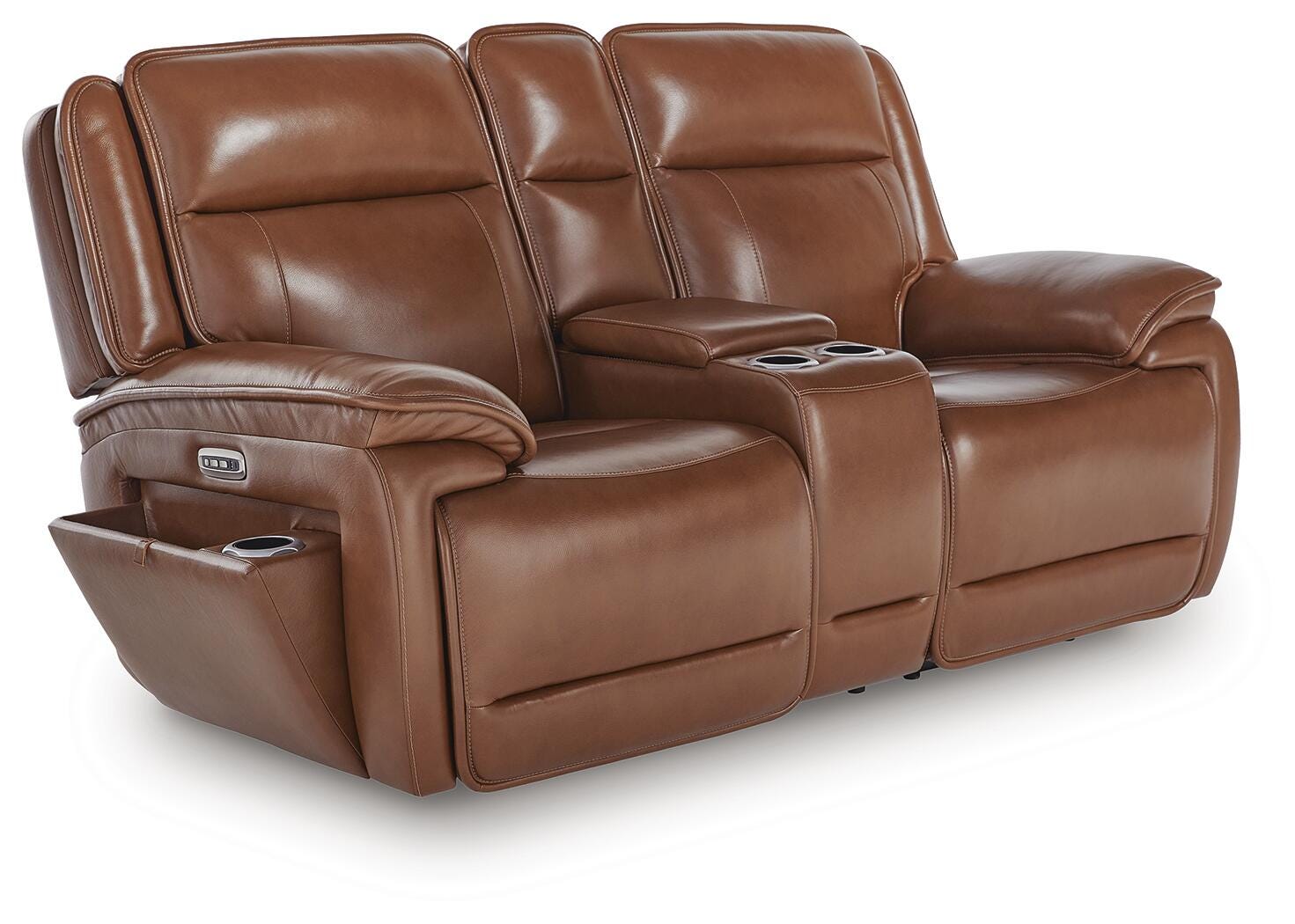 Healy Pier Dual Power Leather Reclining Loveseat with Console | Ashley