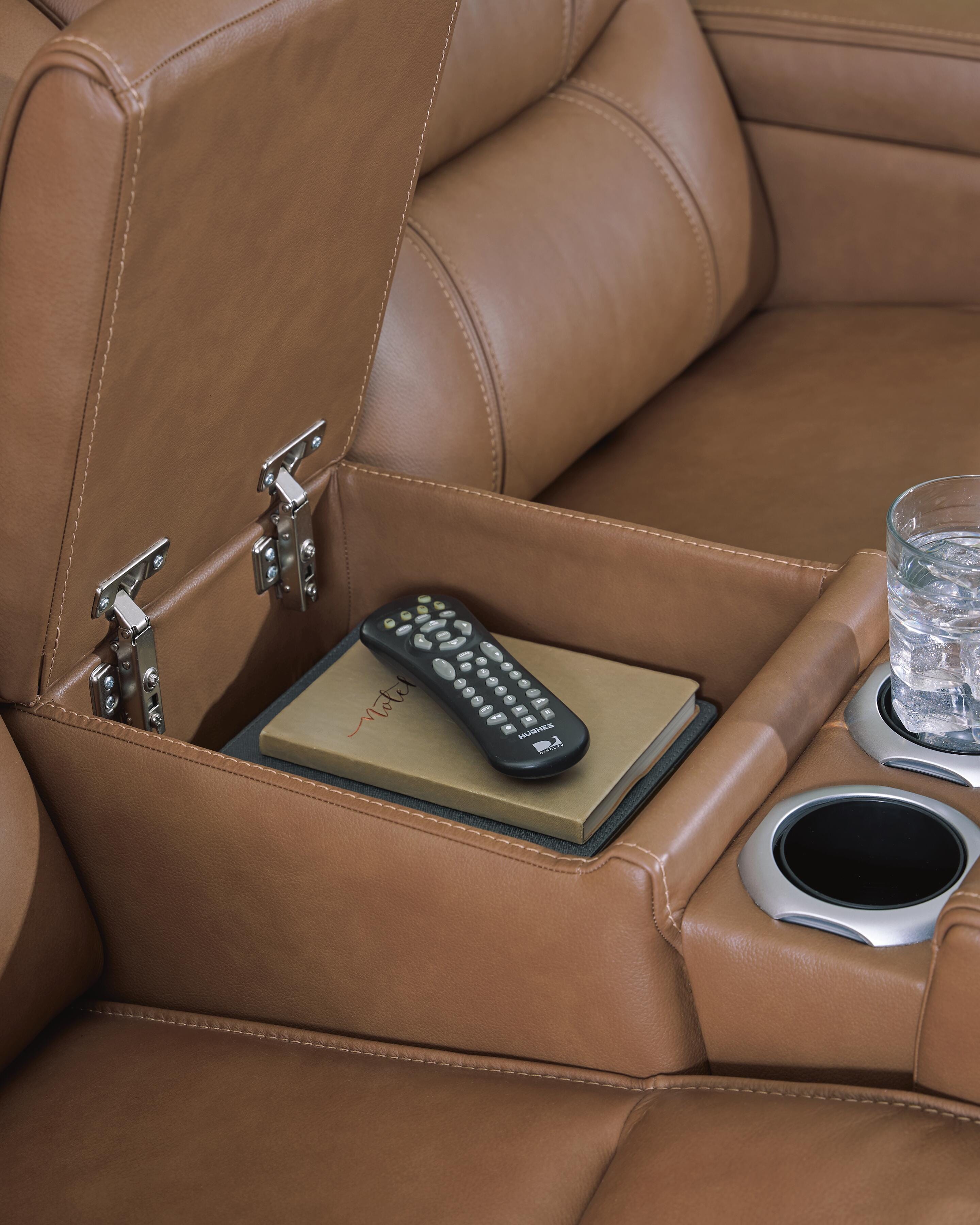 Dreamer Power Reclining Loveseat with Audio Seating, Caramel, large