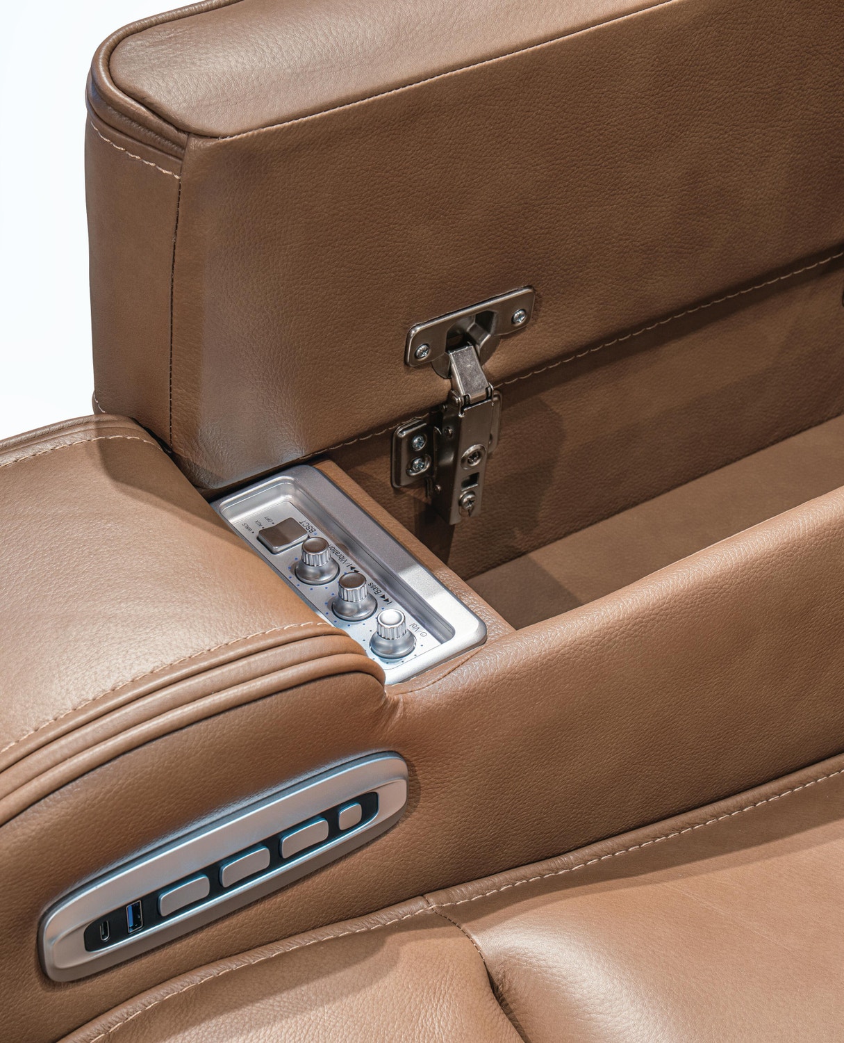 Dreamer Power Reclining Sofa with Audio Seating, Caramel, large