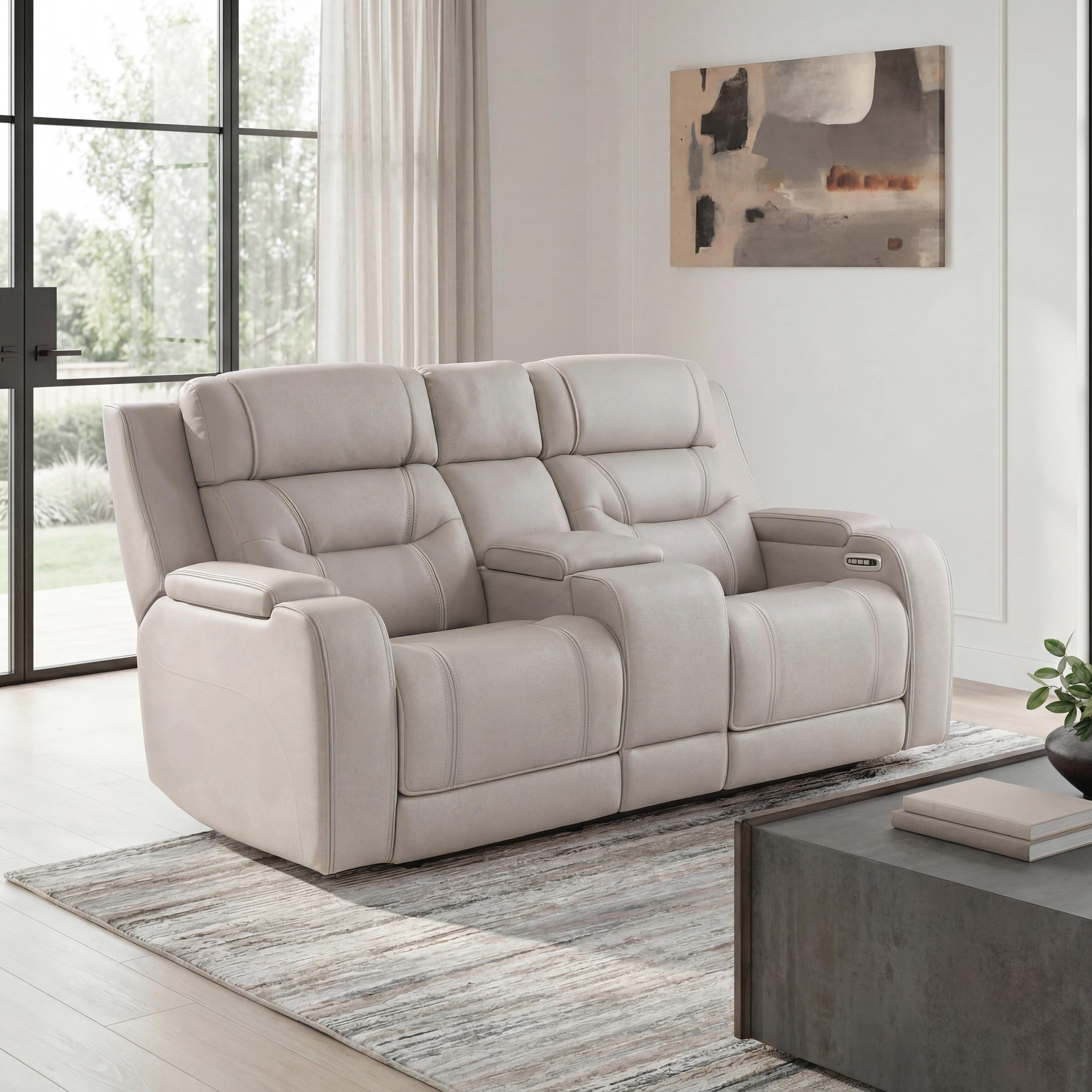 Dreamer Power Reclining Loveseat with Audio Seating, Gray, large