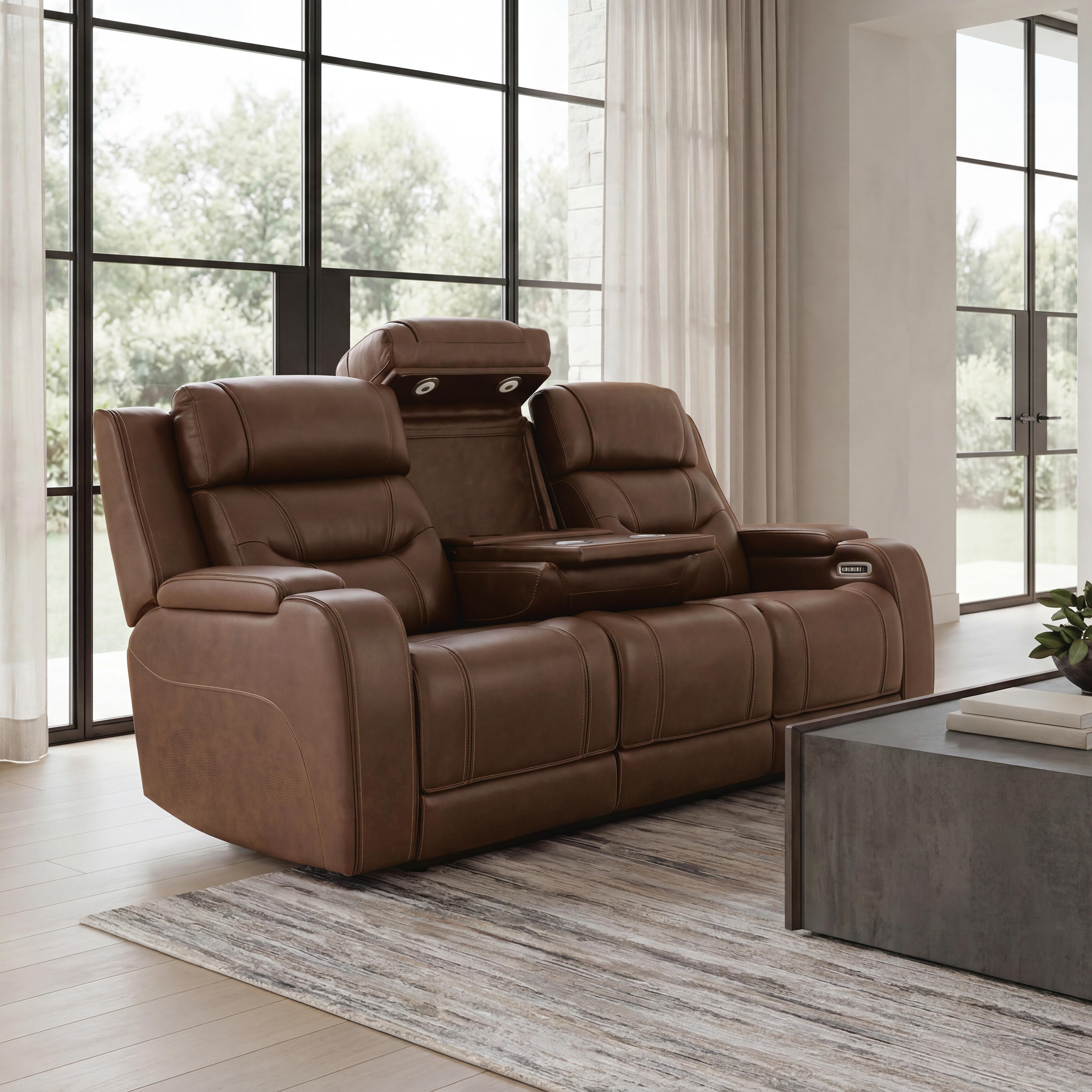 Dreamer Dual Power Leather Reclining Sofa with Audio Seating | Ashley