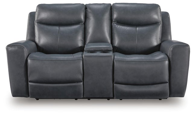 Momentum Moves Dual Power Leather Reclining Loveseat with Console