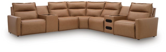 Arrington 7-Piece Dual Power Leather Reclining Modular Sectional with Console and Audio Console