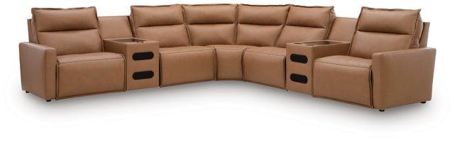 Arrington 7-Piece Dual Power Leather Reclining Modular Sectional with Audio Consoles