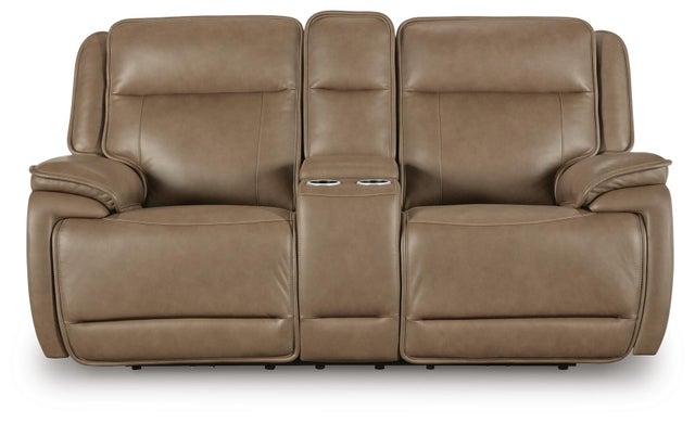 Malcesine Dual Power Leather Reclining Loveseat with Console
