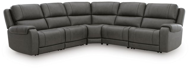 5Z-Harrenhurst 5-Piece Leather Dual Power Reclining Modular Sectional with 3 Reclining Seats
