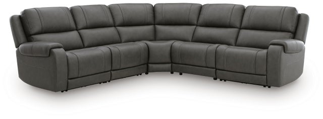 5Z-Harrenhurst 5-Piece Leather Dual Power Reclining Modular Sectional with 2 Reclining Seats