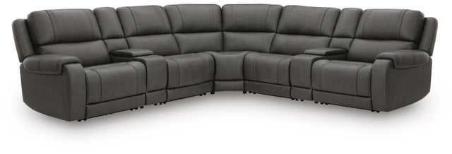 5Z-Harrenhurst 7-Piece Leather Dual Power Reclining Modular Sectional with Consoles and 2 Reclining Seats