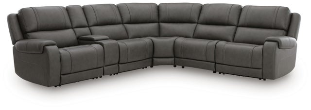 5Z-Harrenhurst 6-Piece Leather Dual Power Reclining Modular Sectional with Storage Console and 2 Reclining Seats