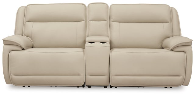 Double Deal 3-Piece Dual Power Leather Reclining Modular Loveseat with Console