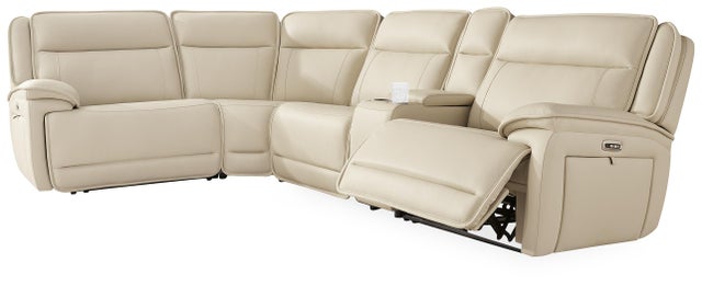 Double Deal 5-Piece Dual Power Leather Reclining Modular Sectional with Console