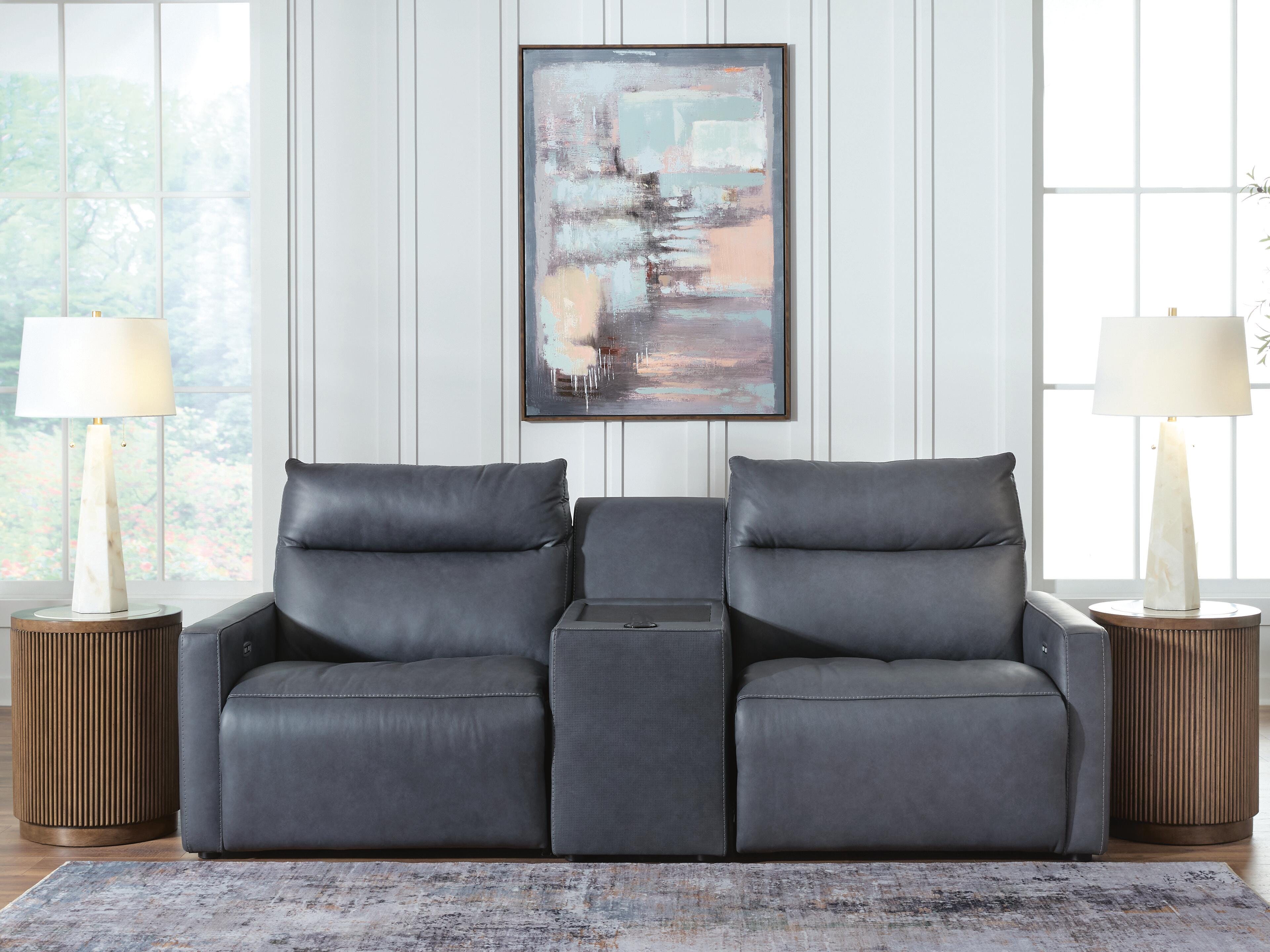 S2. ModZ 3-Piece Power Reclining Sectional Loveseat with Audio Console