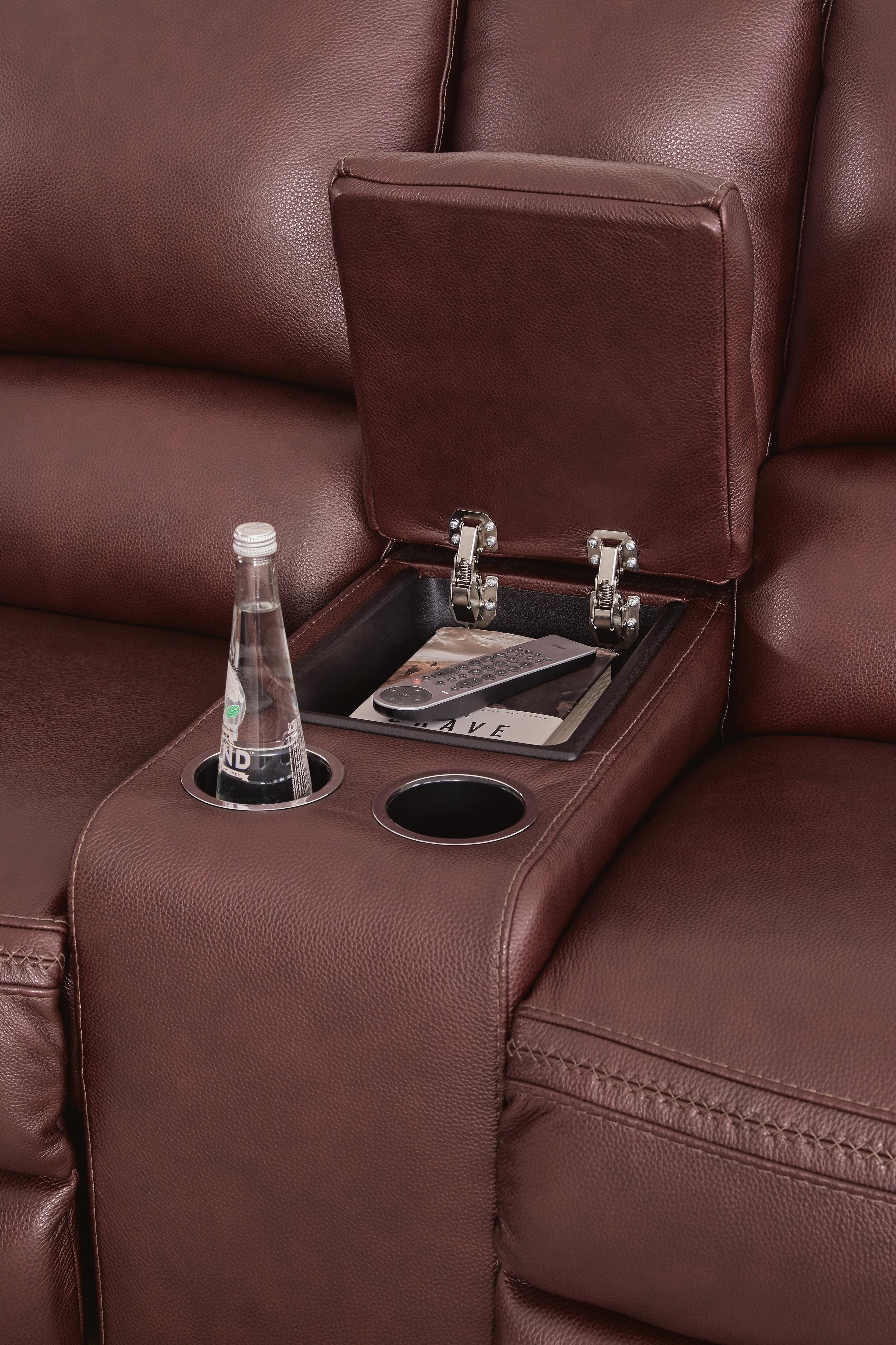 Alessandro Power Reclining Loveseat with Console, Garnet, large