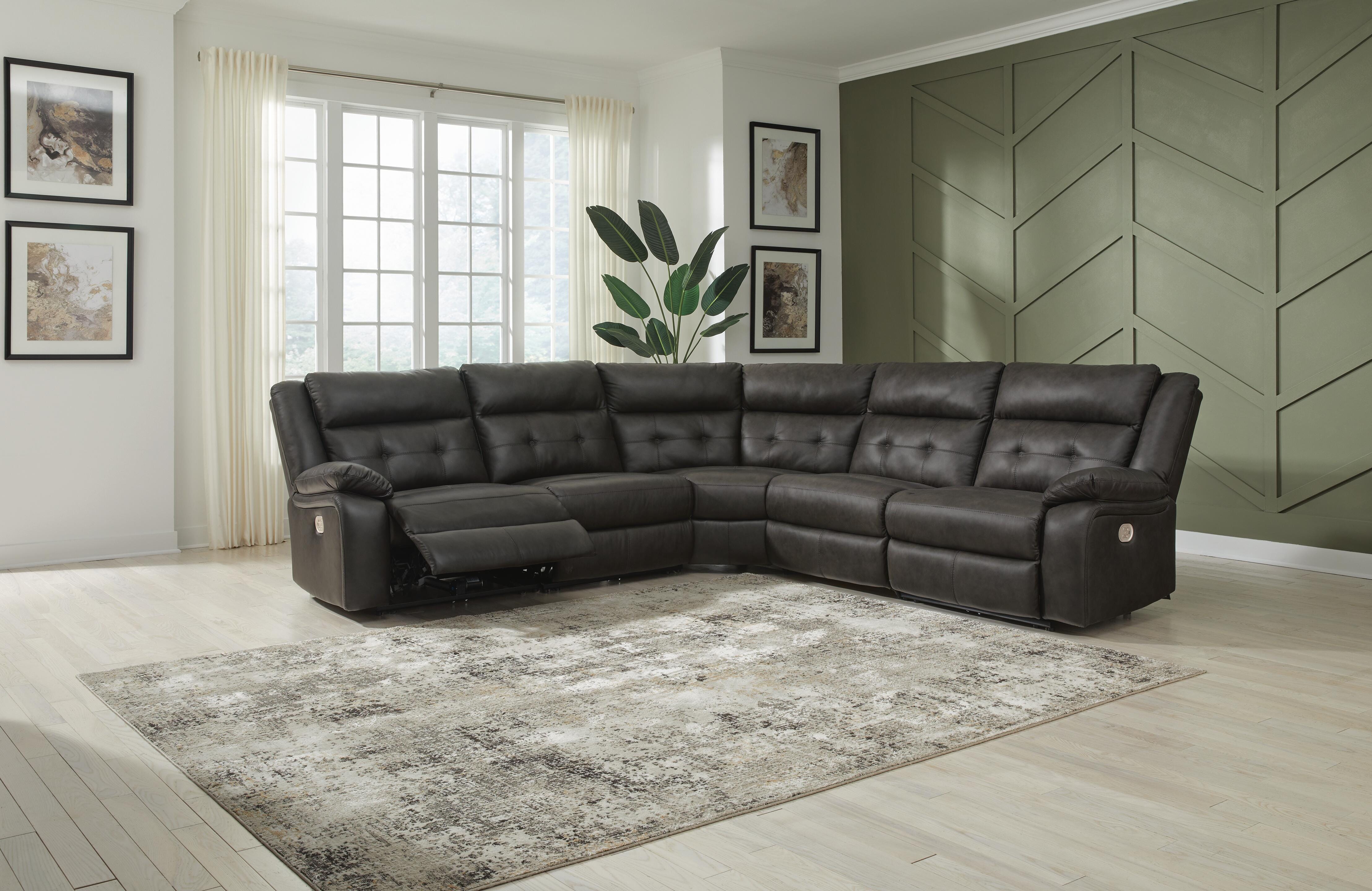 Mackie Pike 5-Piece Dual Power Leather Reclining Modular Sectional