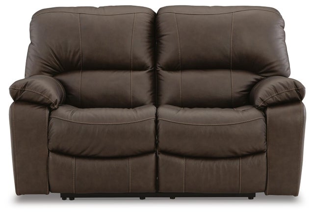 Leesworth Power Leather Reclining Loveseat, Dark Brown