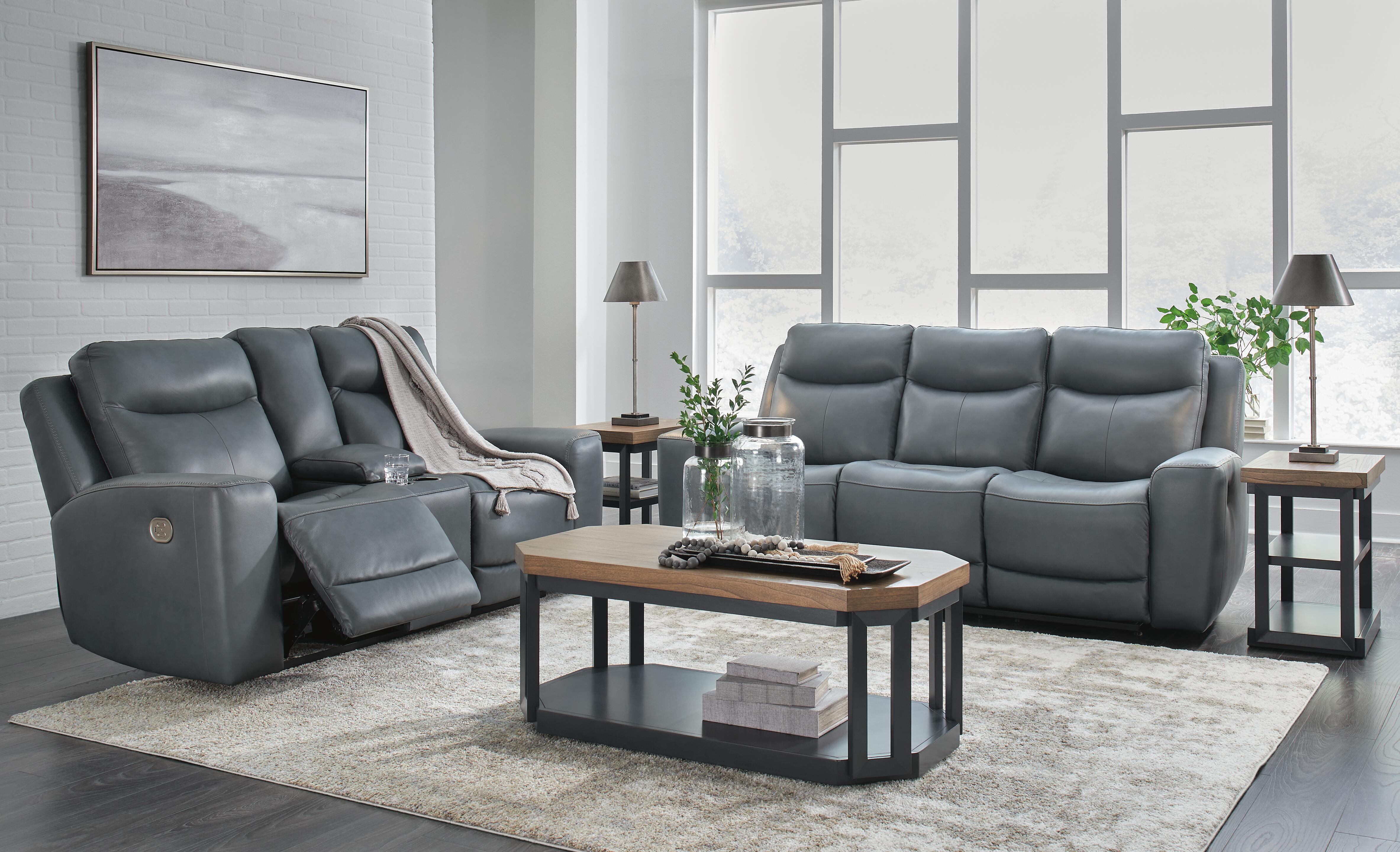 Mindanao Dual Power Leather Reclining Sofa and Loveseat | Ashley