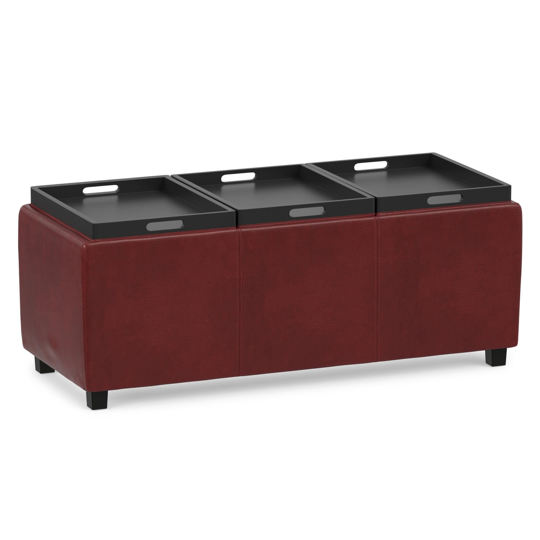 Ottoman Storage Ottoman with Trays, Crimson, large